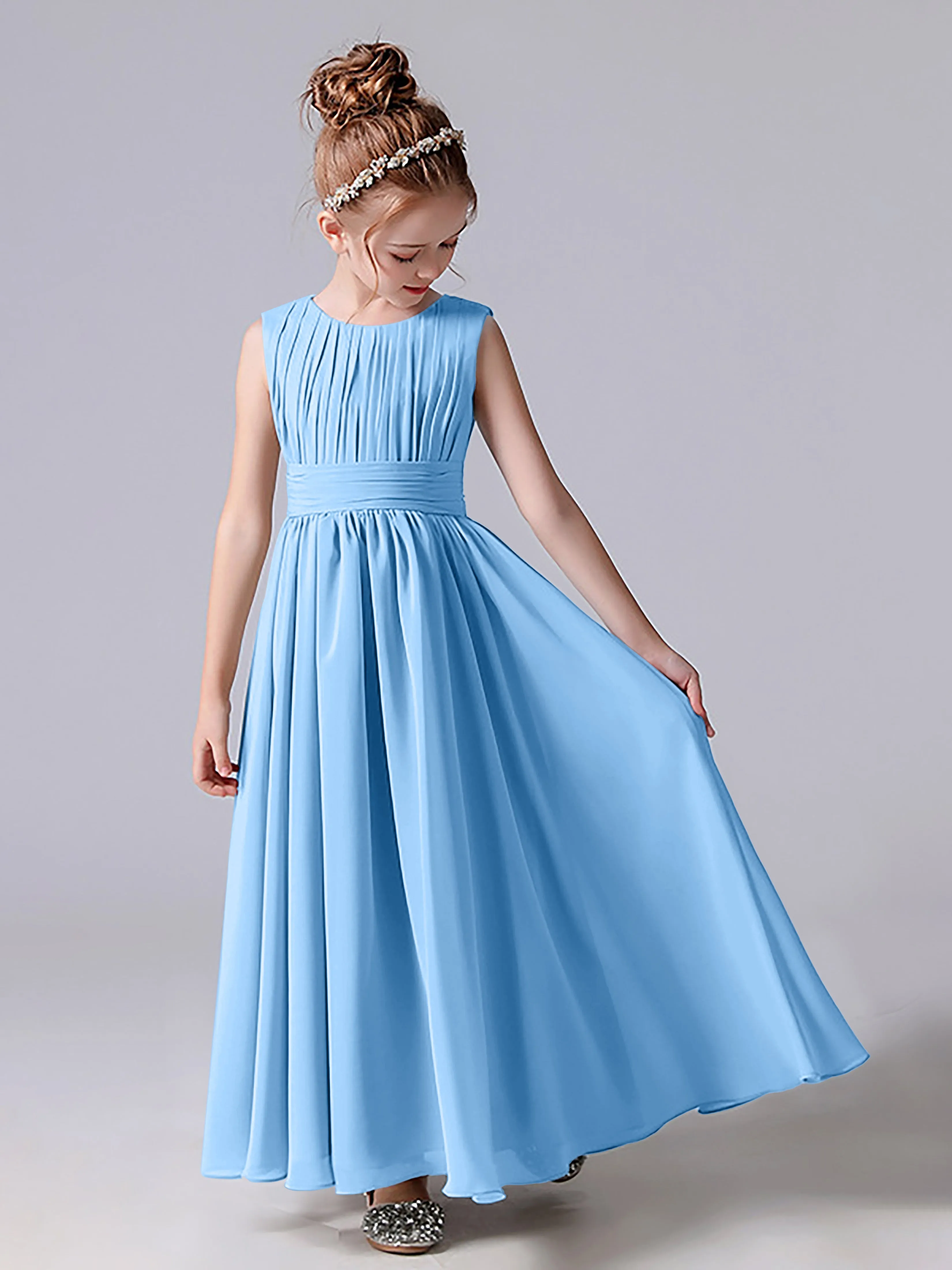 Pleats Scoop Sleeveless Junior Bridesmaid Dress