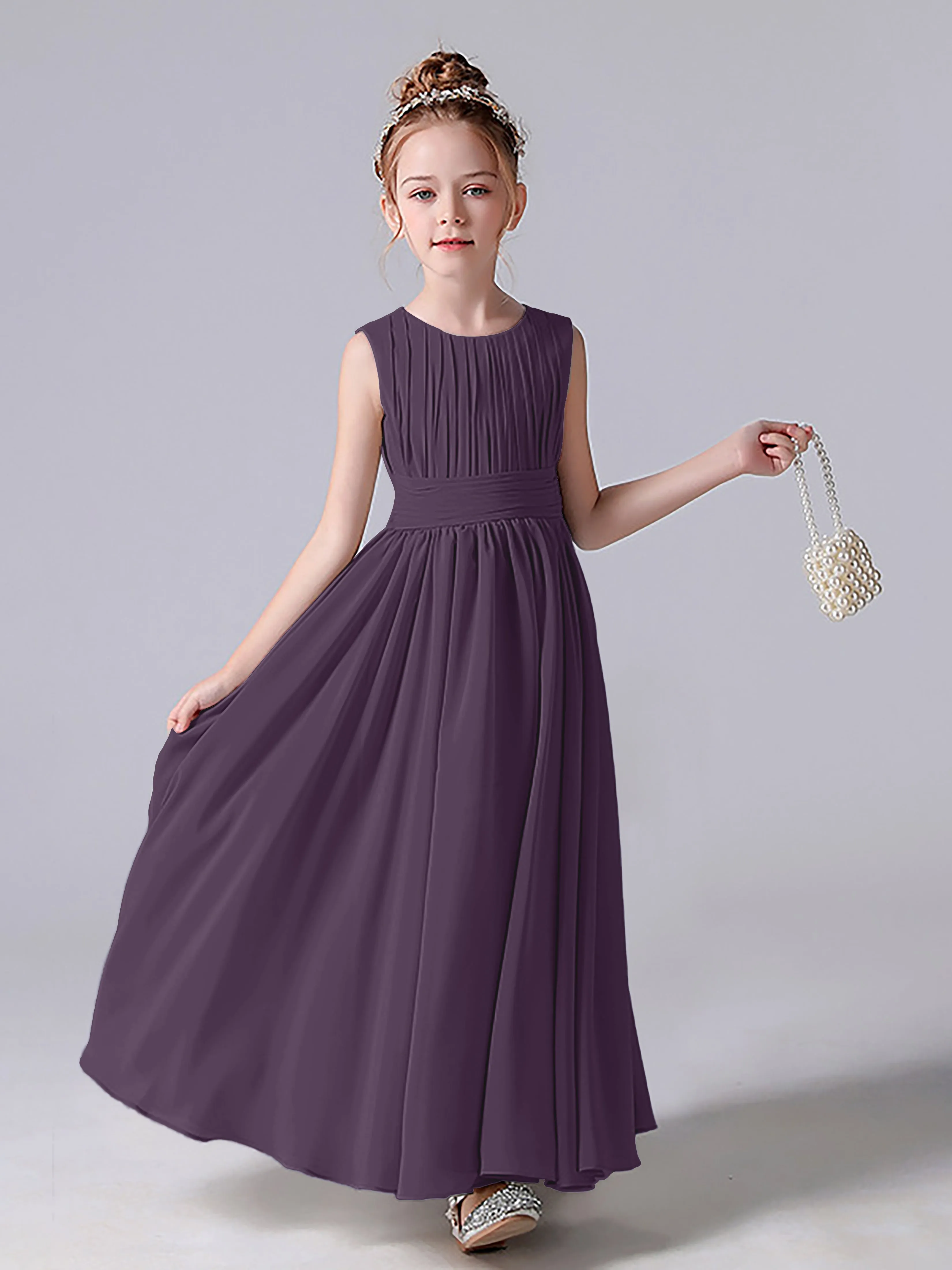 Pleats Scoop Sleeveless Junior Bridesmaid Dress