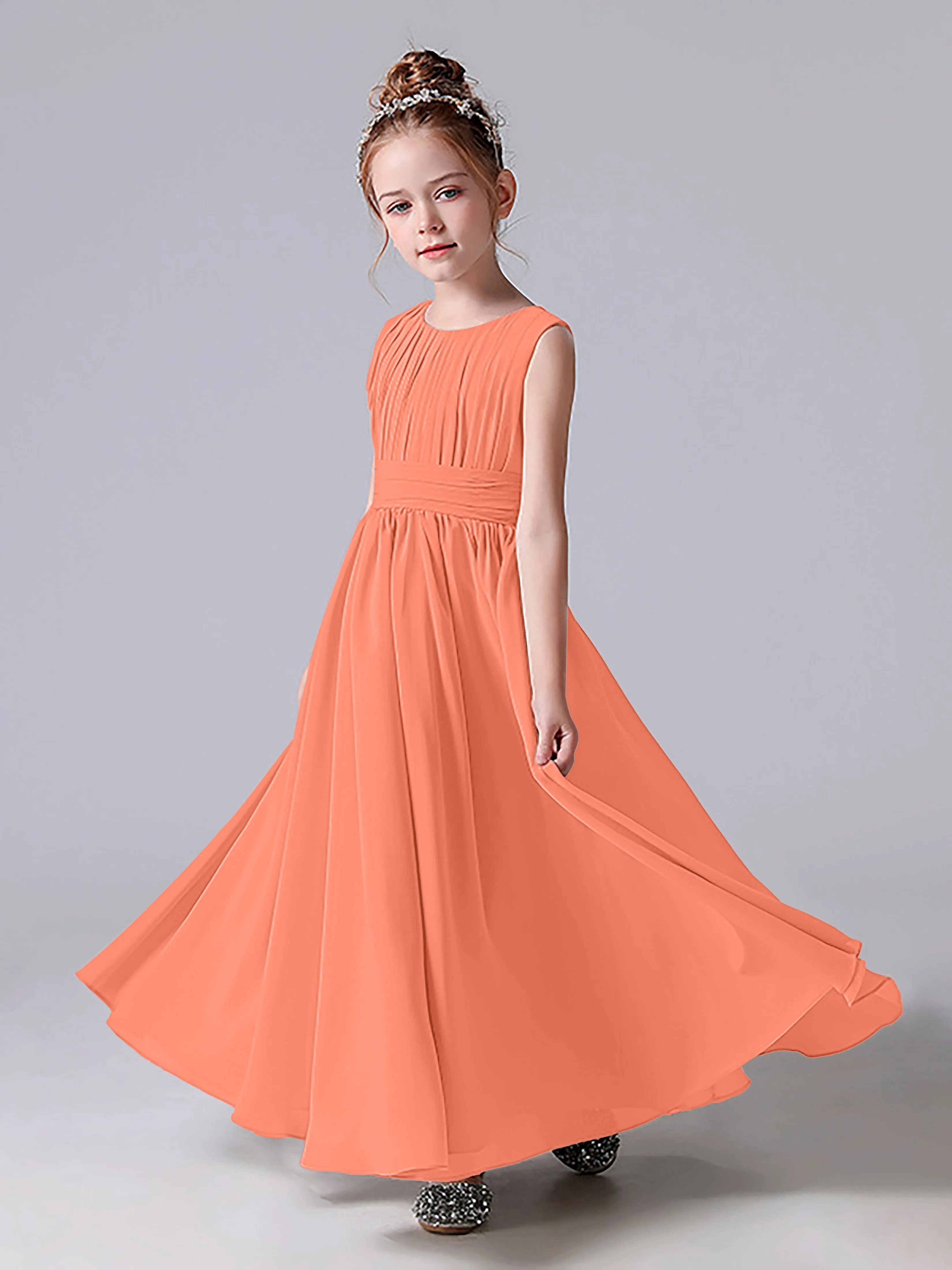 Pleats Scoop Sleeveless Junior Bridesmaid Dress