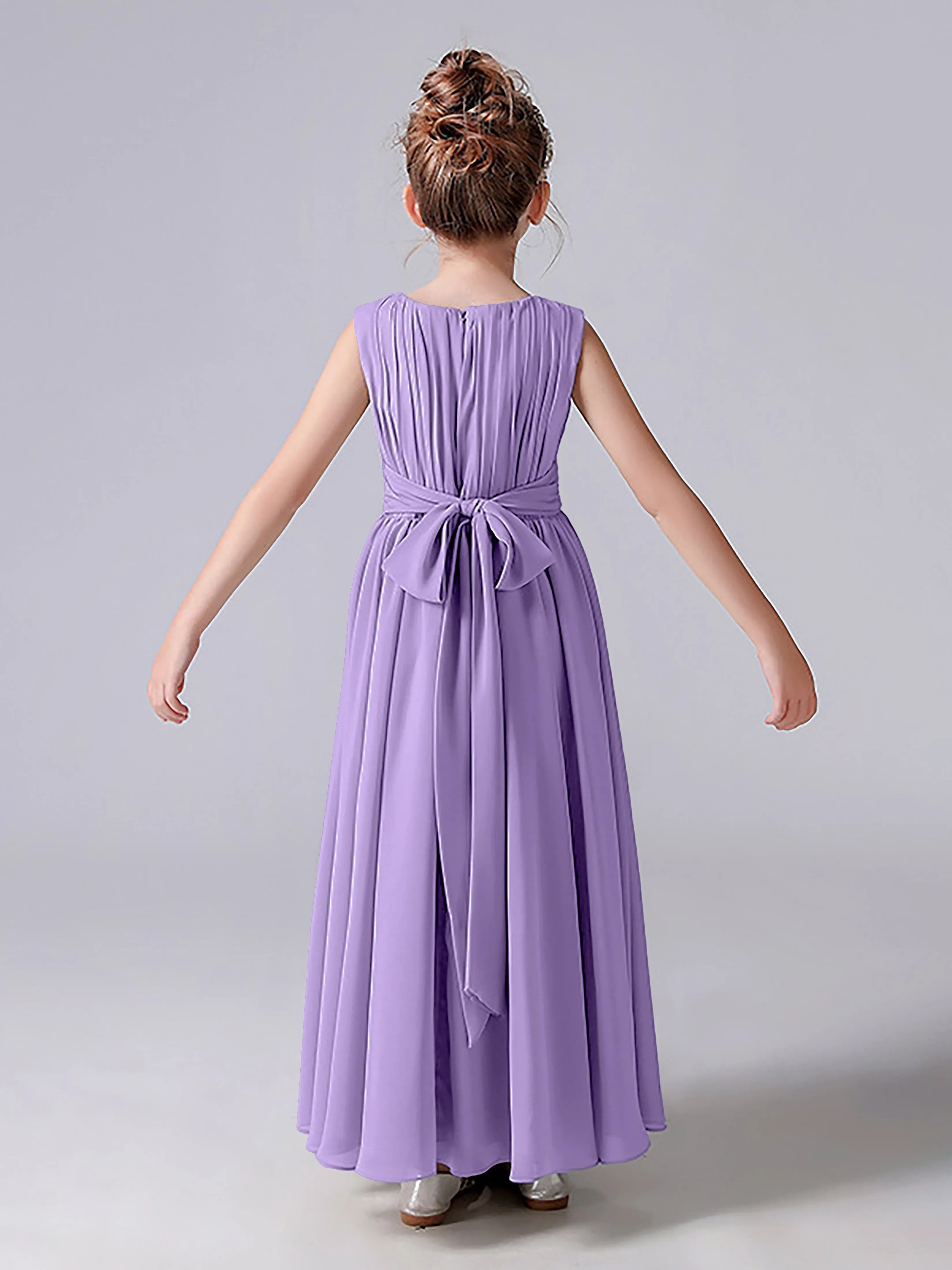 Pleats Scoop Sleeveless Junior Bridesmaid Dress