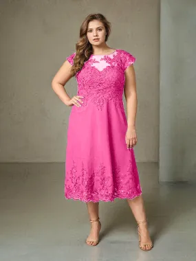 Plus Size Tea Length Lace Appliques Chiffon Mother Of The Bride Dress