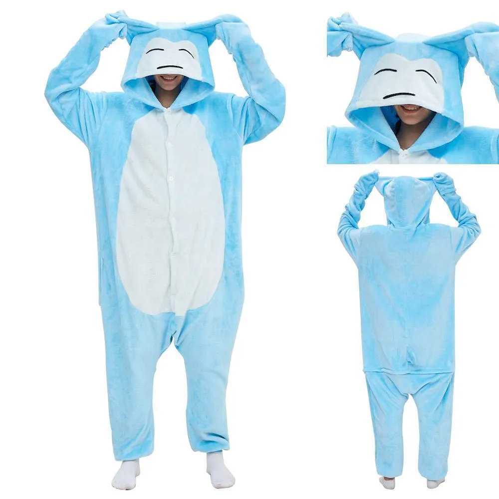 Pokemon Snorlax Kigurumi Pajamas Onesie Cartoon Anime Blue Flannel Jumpsuit Kigurumi Costumes