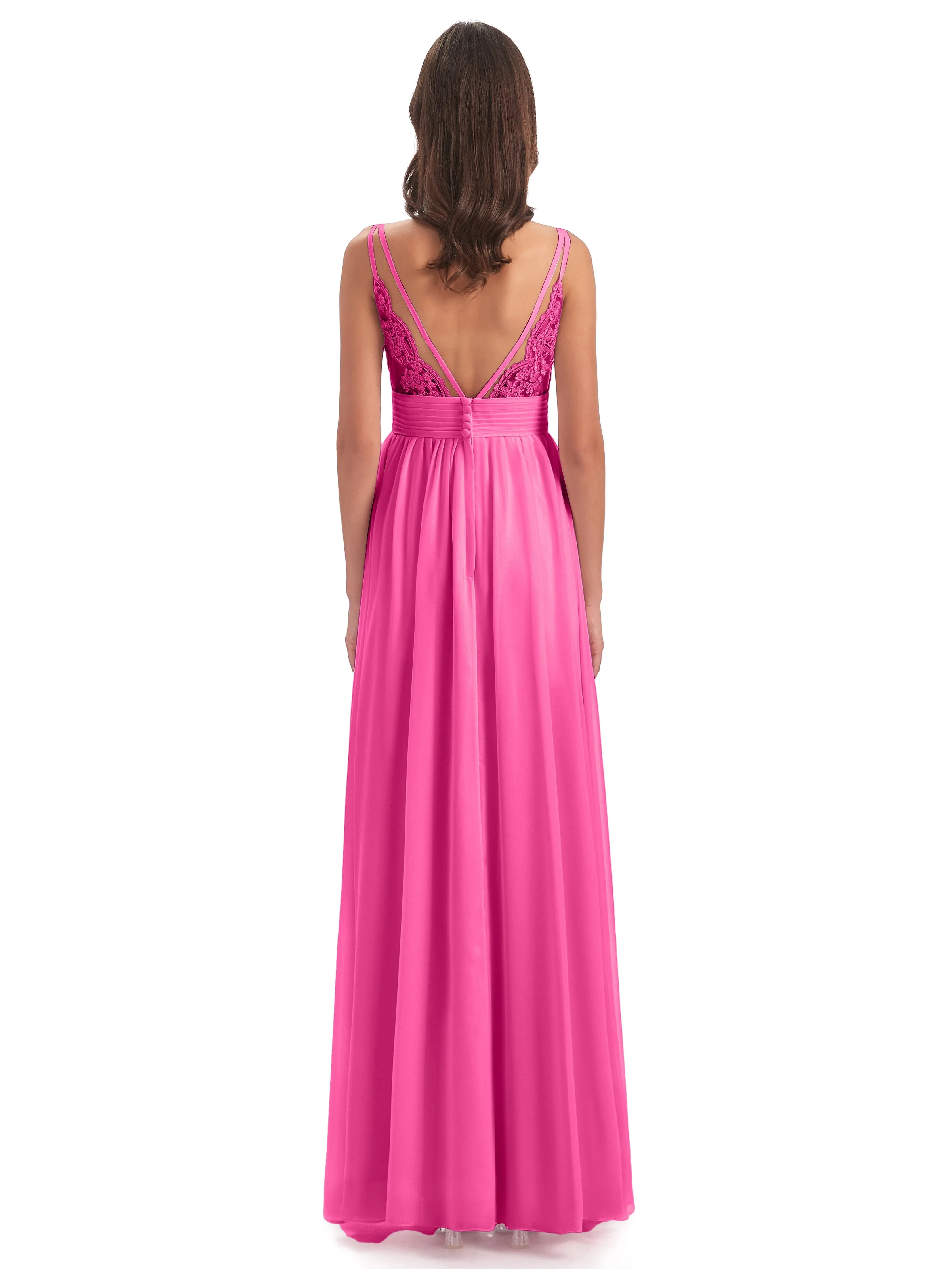 Poppy Simple Spaghetti Straps Pleating Long Bridesmaid Dresses