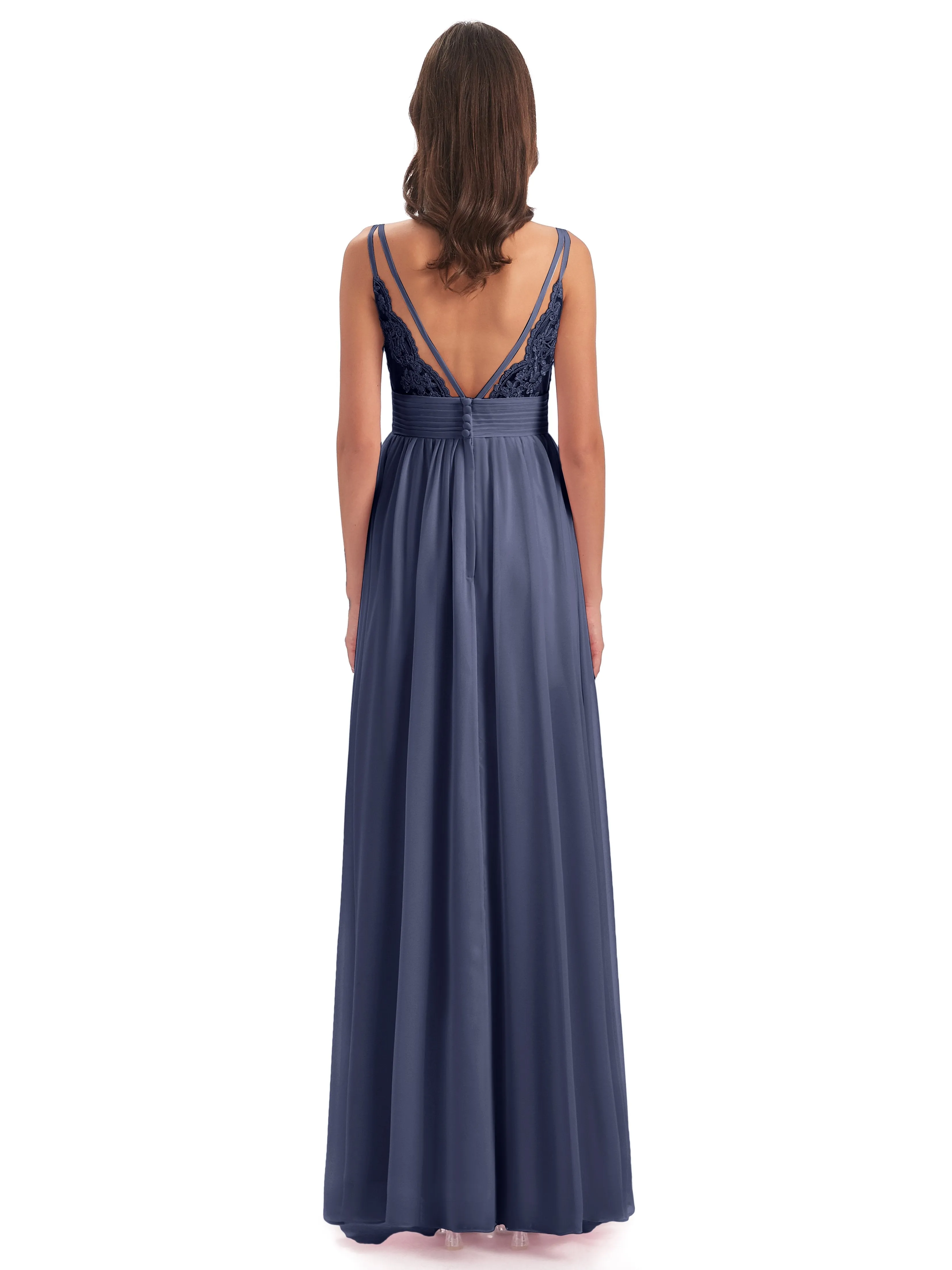 Poppy Simple Spaghetti Straps Pleating Long Bridesmaid Dresses