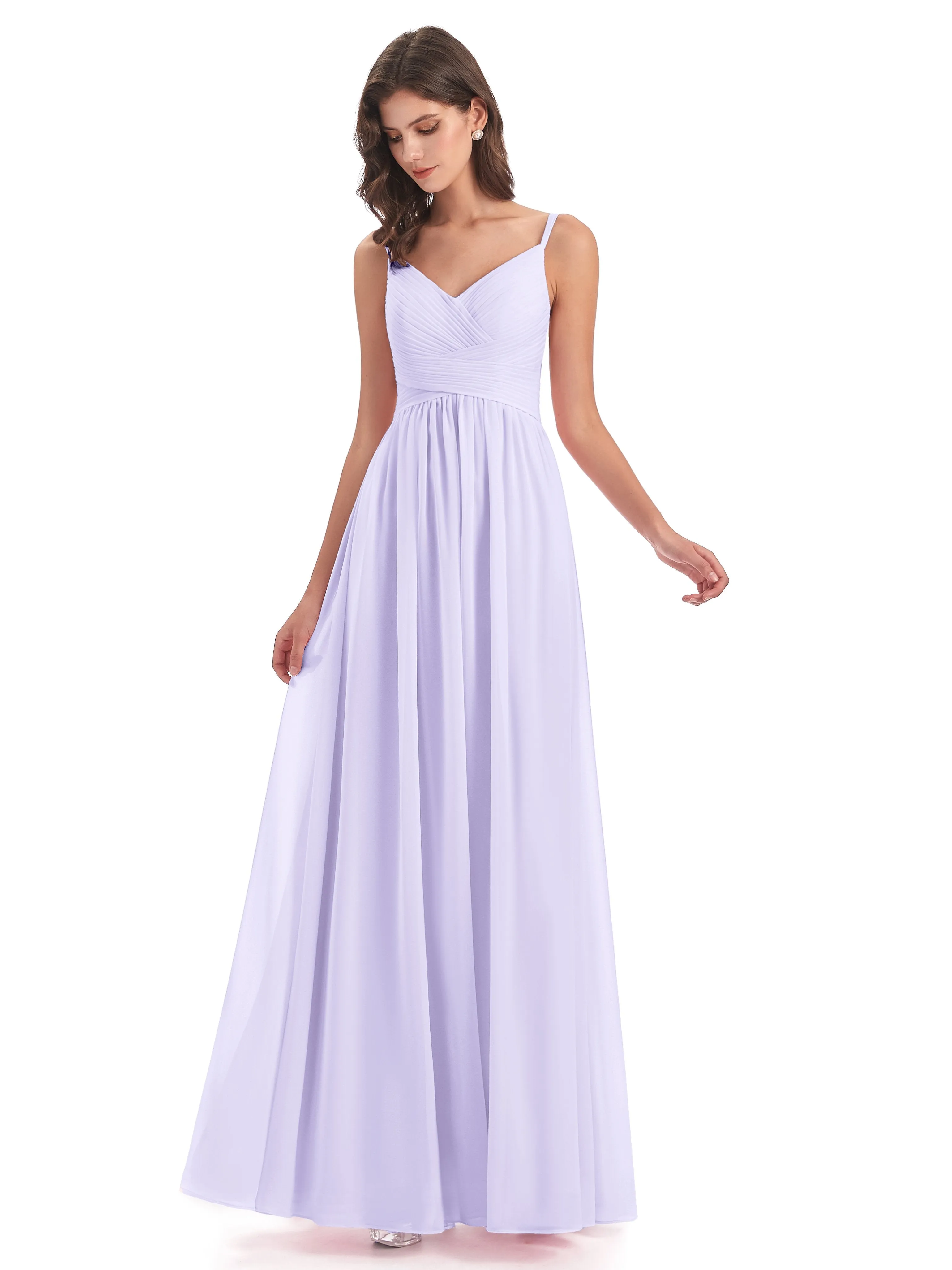 Poppy Simple Spaghetti Straps Pleating Long Bridesmaid Dresses