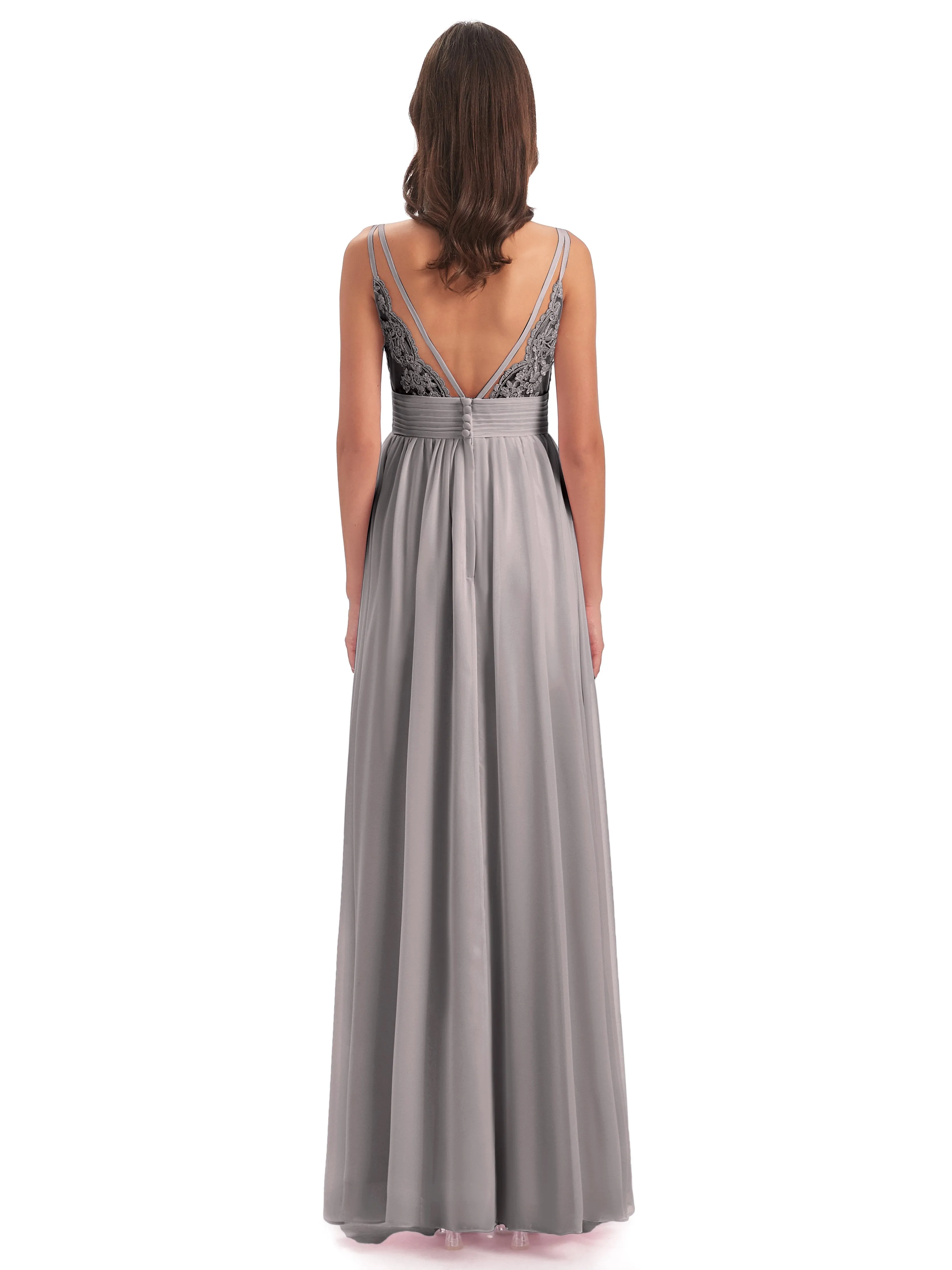 Poppy Simple Spaghetti Straps Pleating Long Bridesmaid Dresses