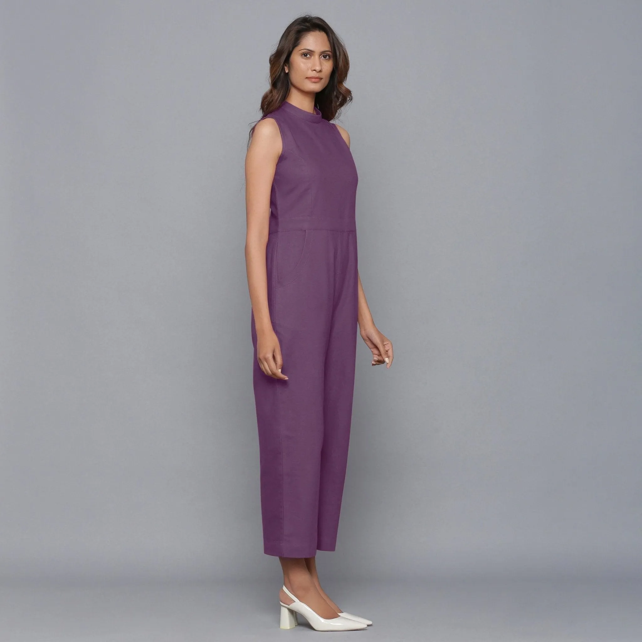 Purple Warm Cotton Flannel Princess Line Midi Jumpsuit