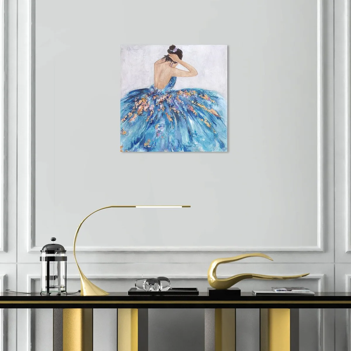 "Blue and Festive", Elegant Princess Dress Glam Blue Canvas Wall Art Print for Bedroom