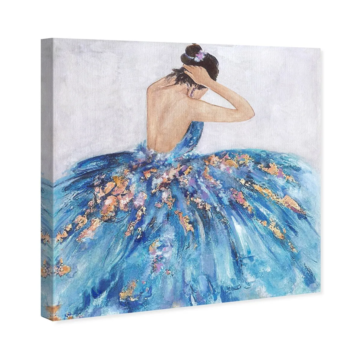 "Blue and Festive", Elegant Princess Dress Glam Blue Canvas Wall Art Print for Bedroom