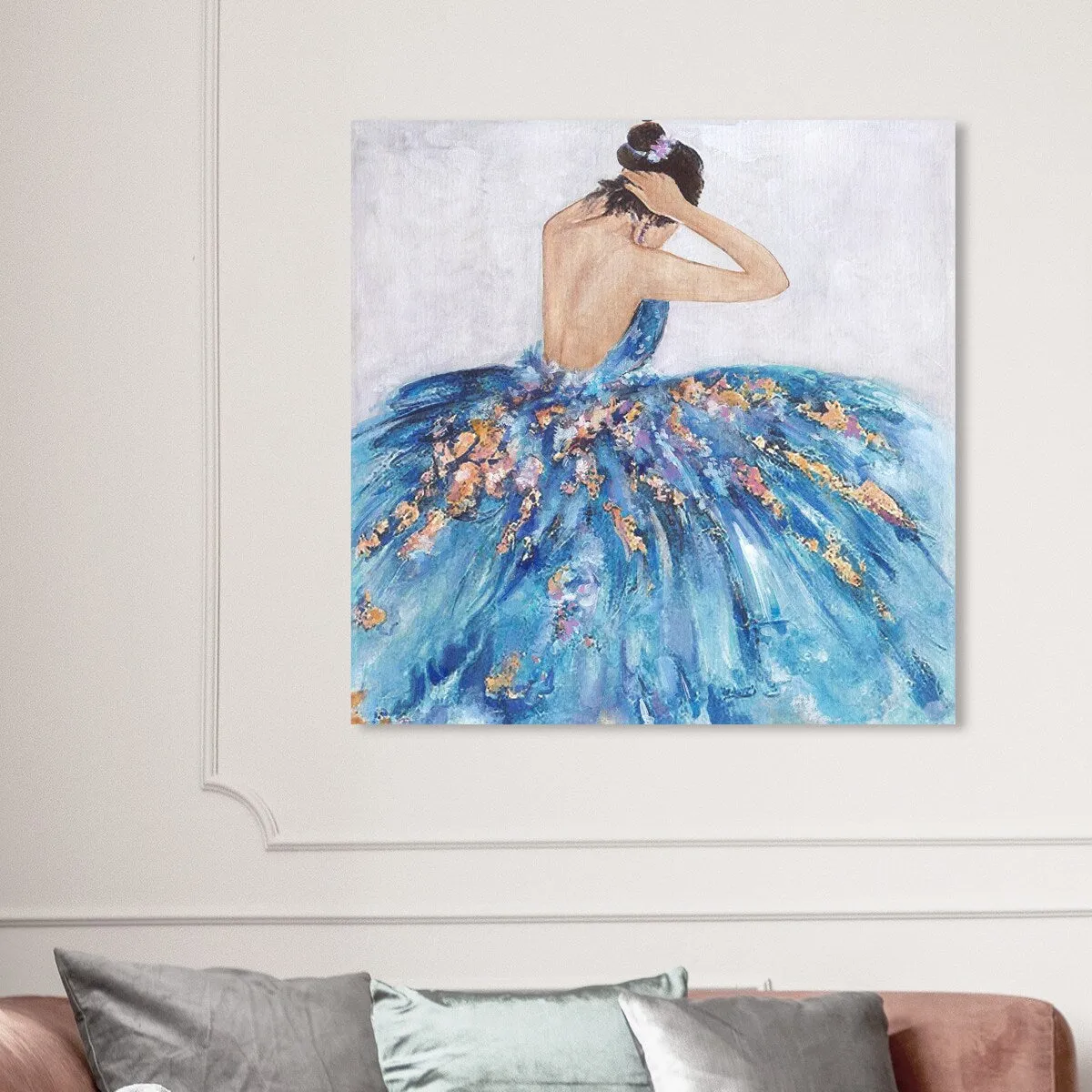 "Blue and Festive", Elegant Princess Dress Glam Blue Canvas Wall Art Print for Bedroom