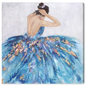 "Blue and Festive", Elegant Princess Dress Glam Blue Canvas Wall Art Print for Bedroom