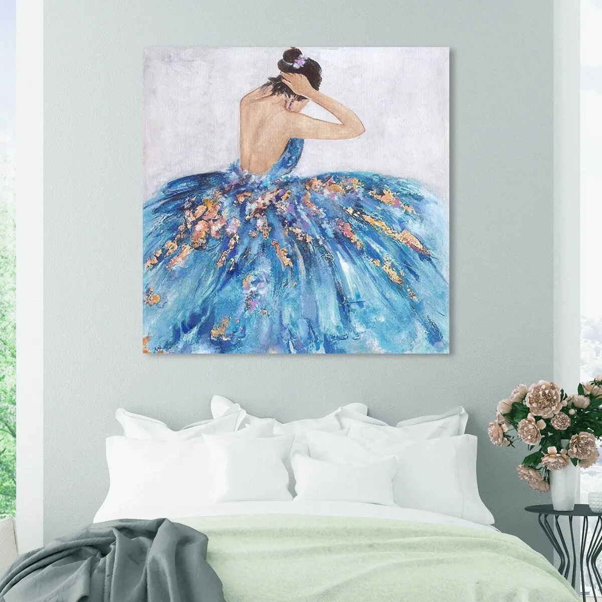 "Blue and Festive", Elegant Princess Dress Glam Blue Canvas Wall Art Print for Bedroom