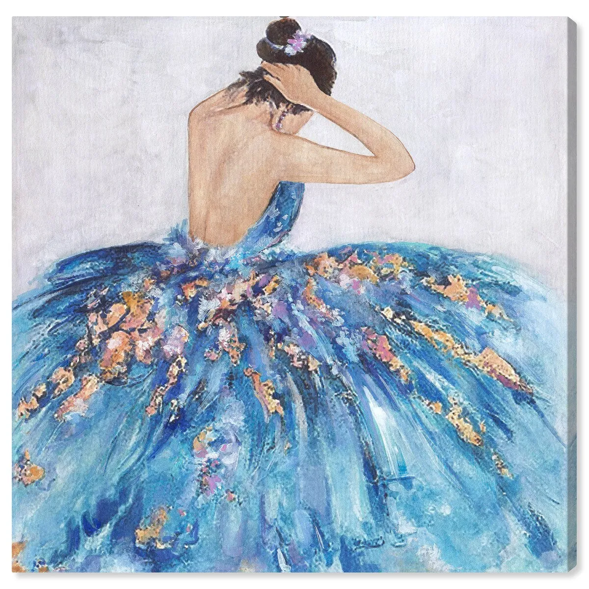 "Blue and Festive", Elegant Princess Dress Glam Blue Canvas Wall Art Print for Bedroom