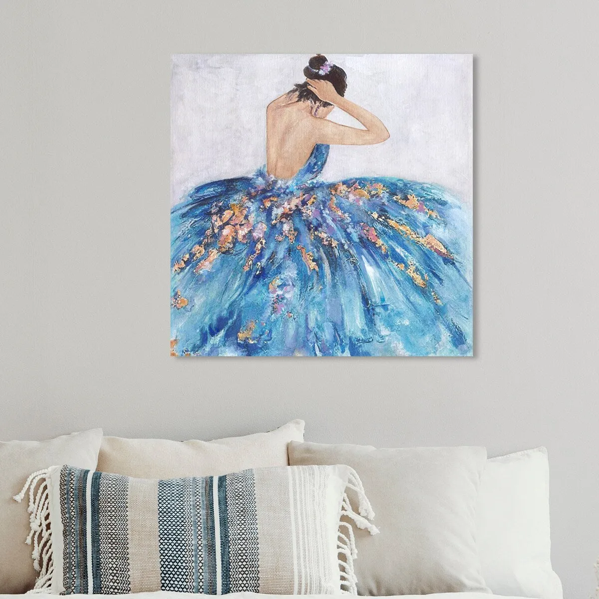 "Blue and Festive", Elegant Princess Dress Glam Blue Canvas Wall Art Print for Bedroom