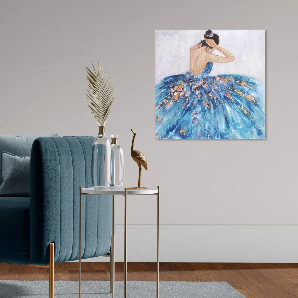 "Blue and Festive", Elegant Princess Dress Glam Blue Canvas Wall Art Print for Bedroom