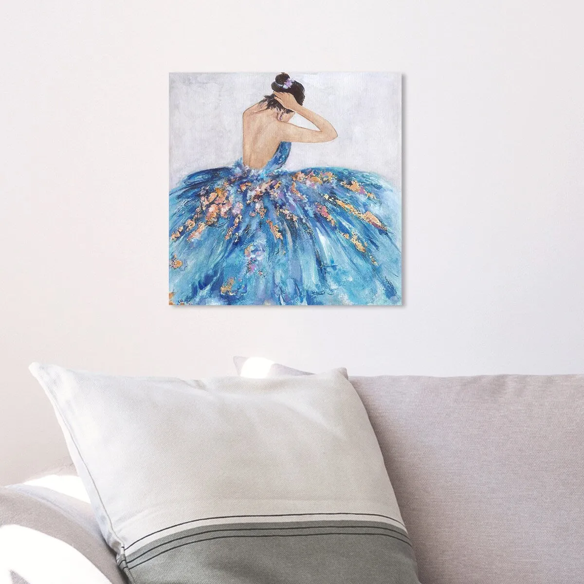 "Blue and Festive", Elegant Princess Dress Glam Blue Canvas Wall Art Print for Bedroom