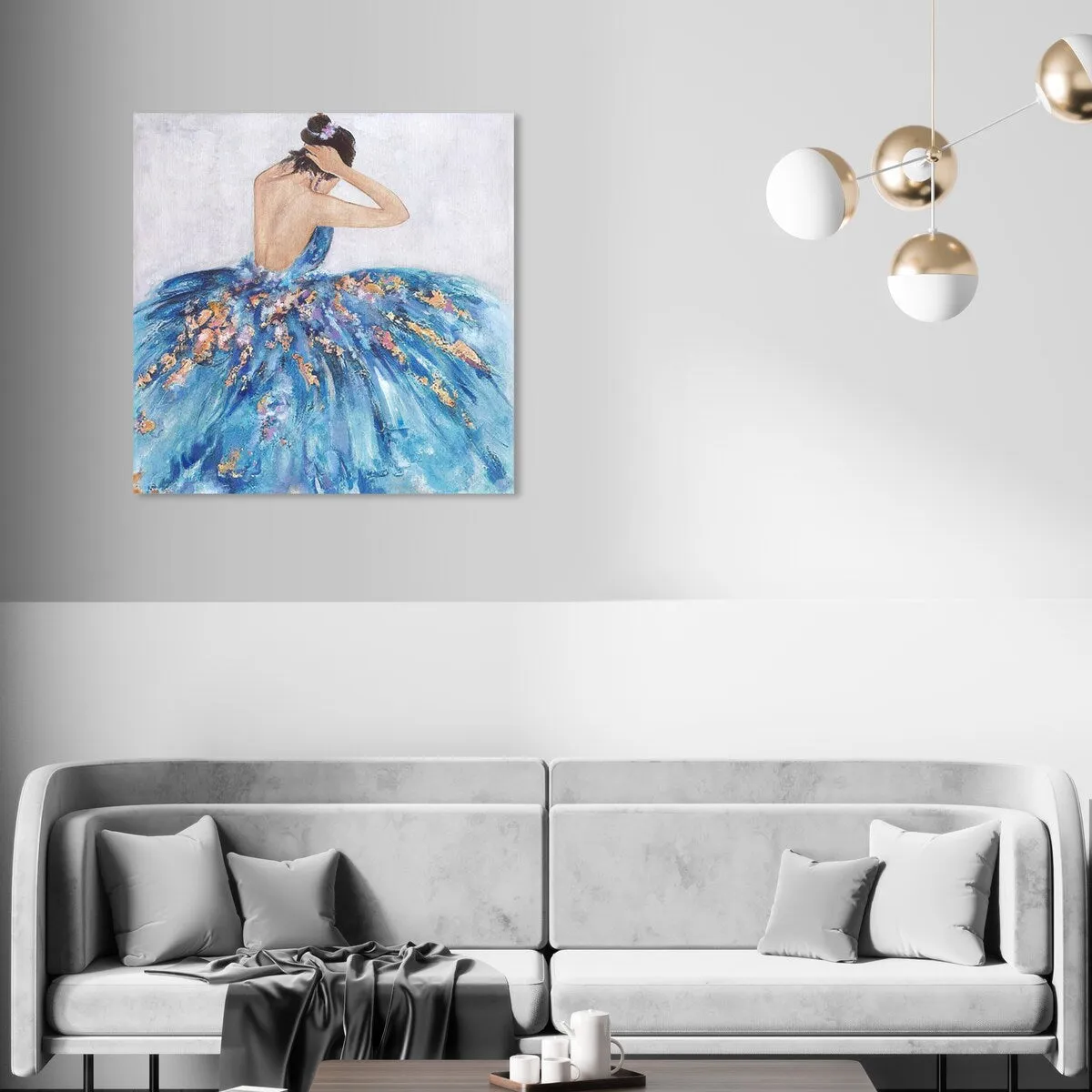 "Blue and Festive", Elegant Princess Dress Glam Blue Canvas Wall Art Print for Bedroom