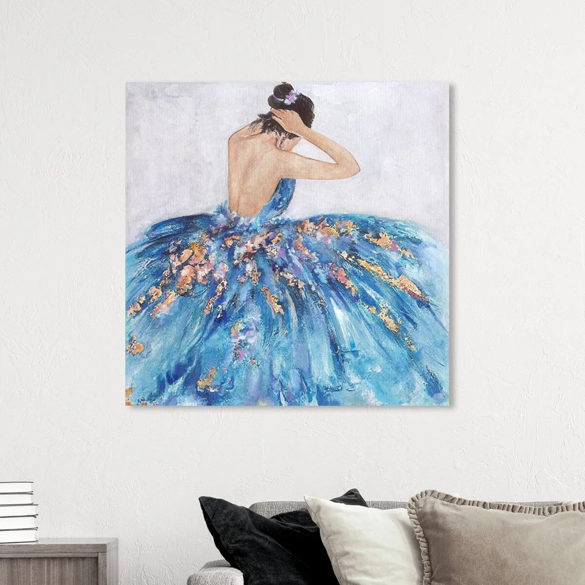 "Blue and Festive", Elegant Princess Dress Glam Blue Canvas Wall Art Print for Bedroom