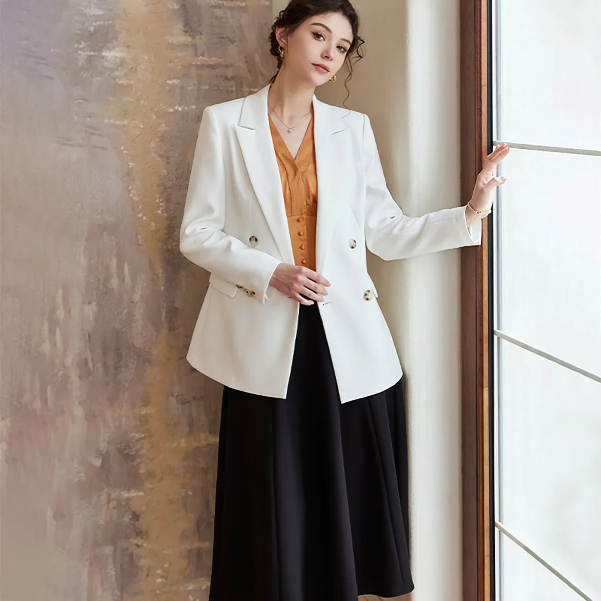 Radiant White Double-Breasted Blazer