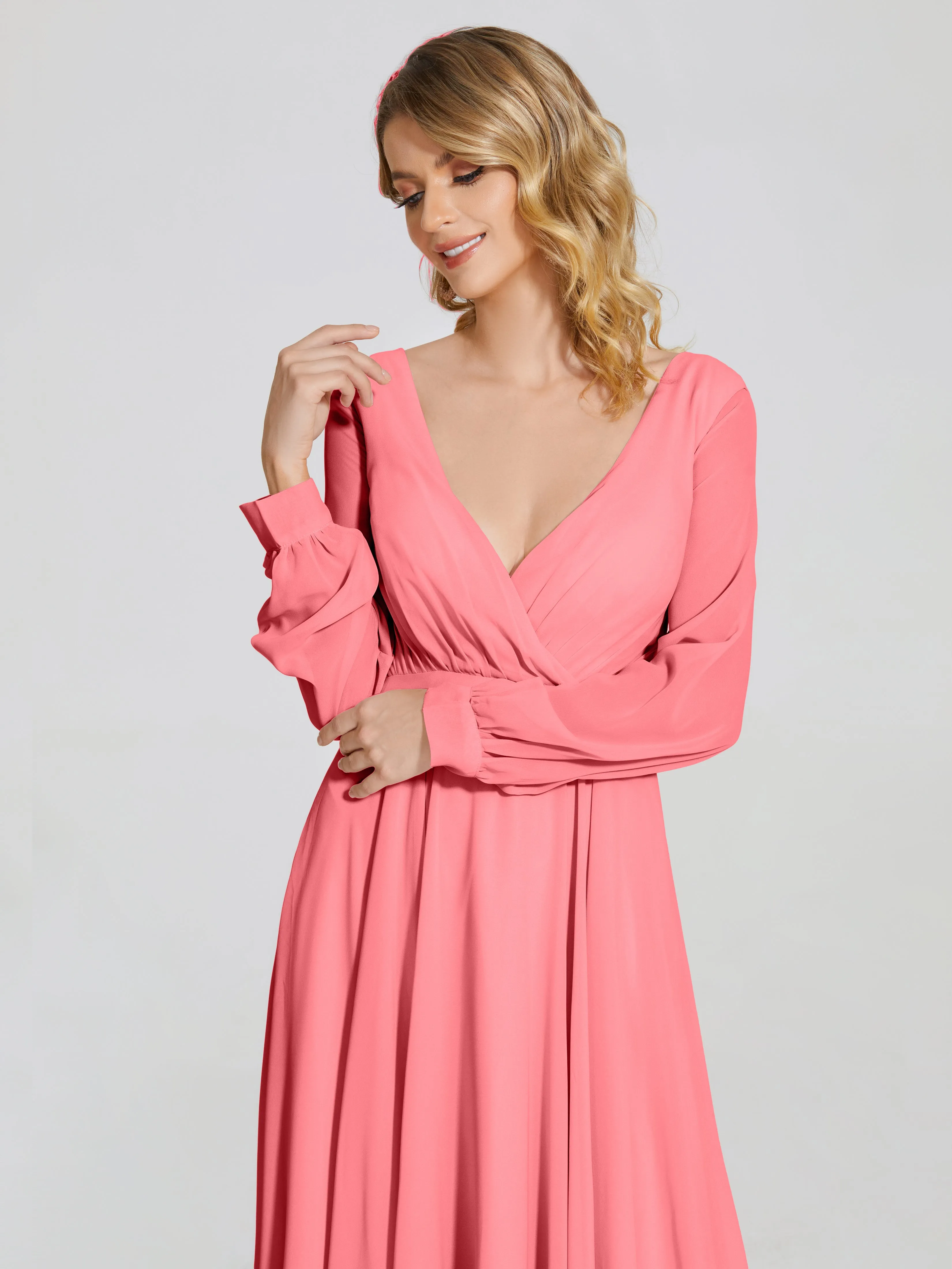 Raegan Simple Long Sleeves Chiffon Mother of the Bride Dress