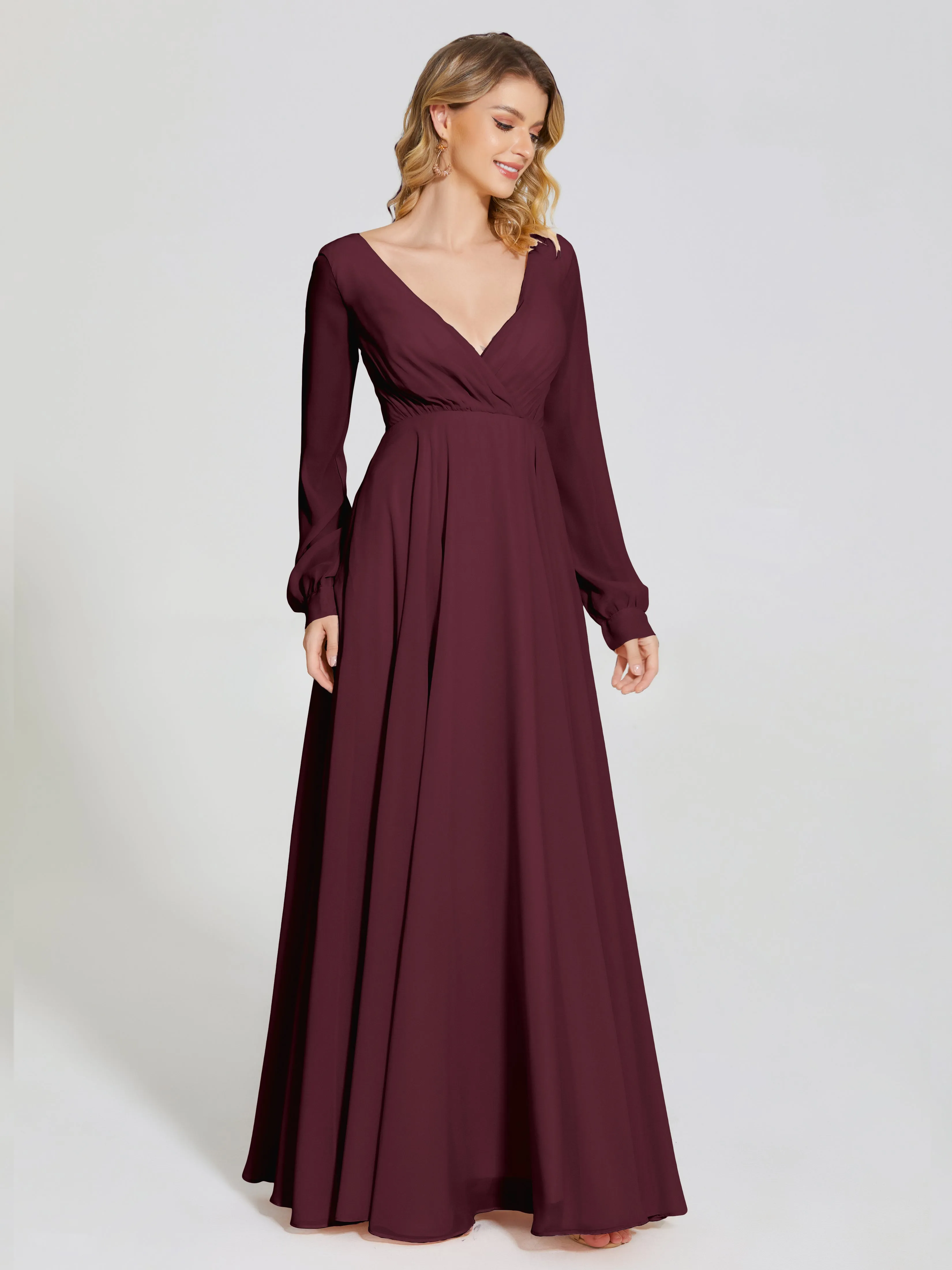 Raegan Simple Long Sleeves Chiffon Mother of the Bride Dress