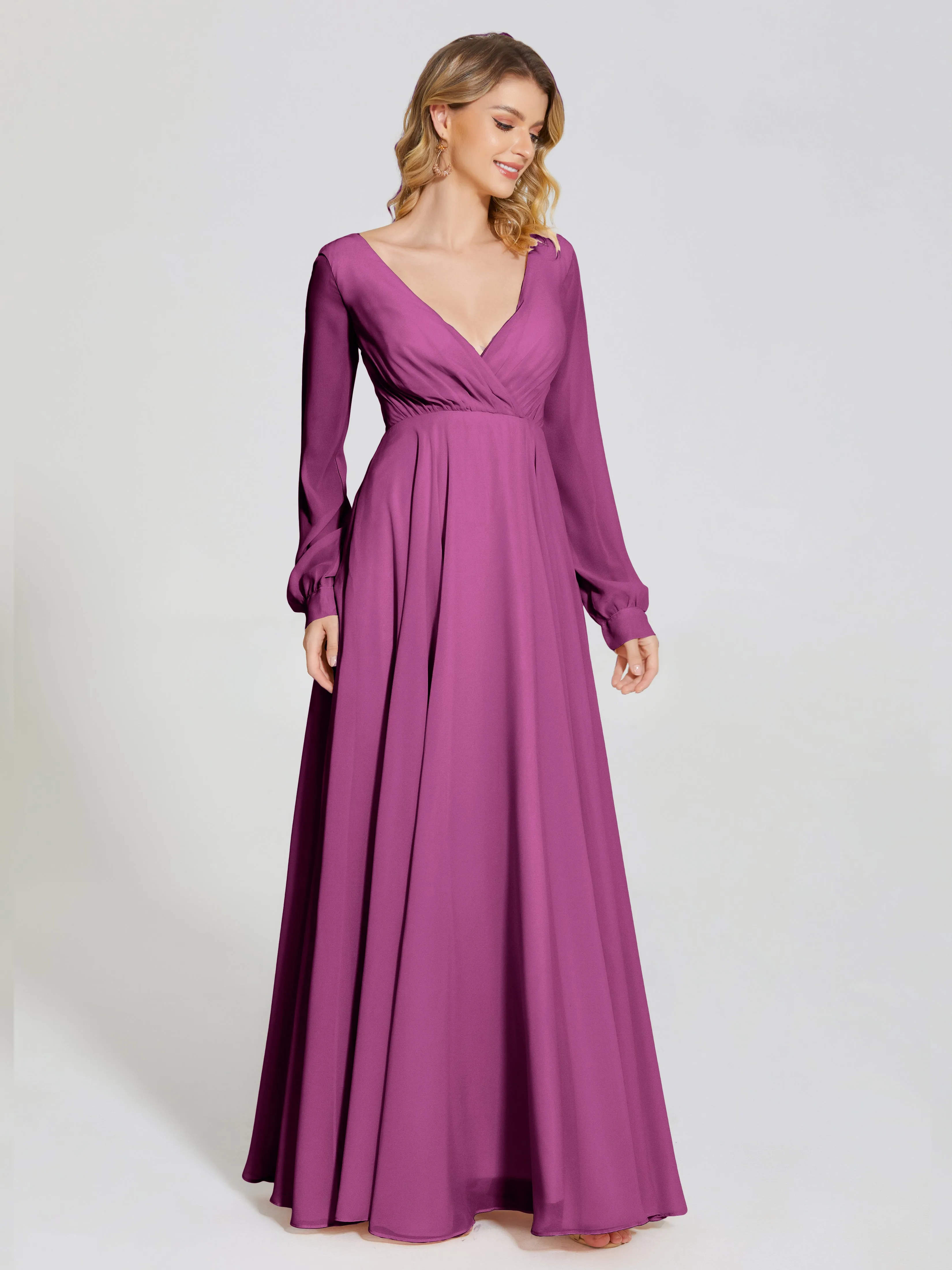 Raegan Simple Long Sleeves Chiffon Mother of the Bride Dress