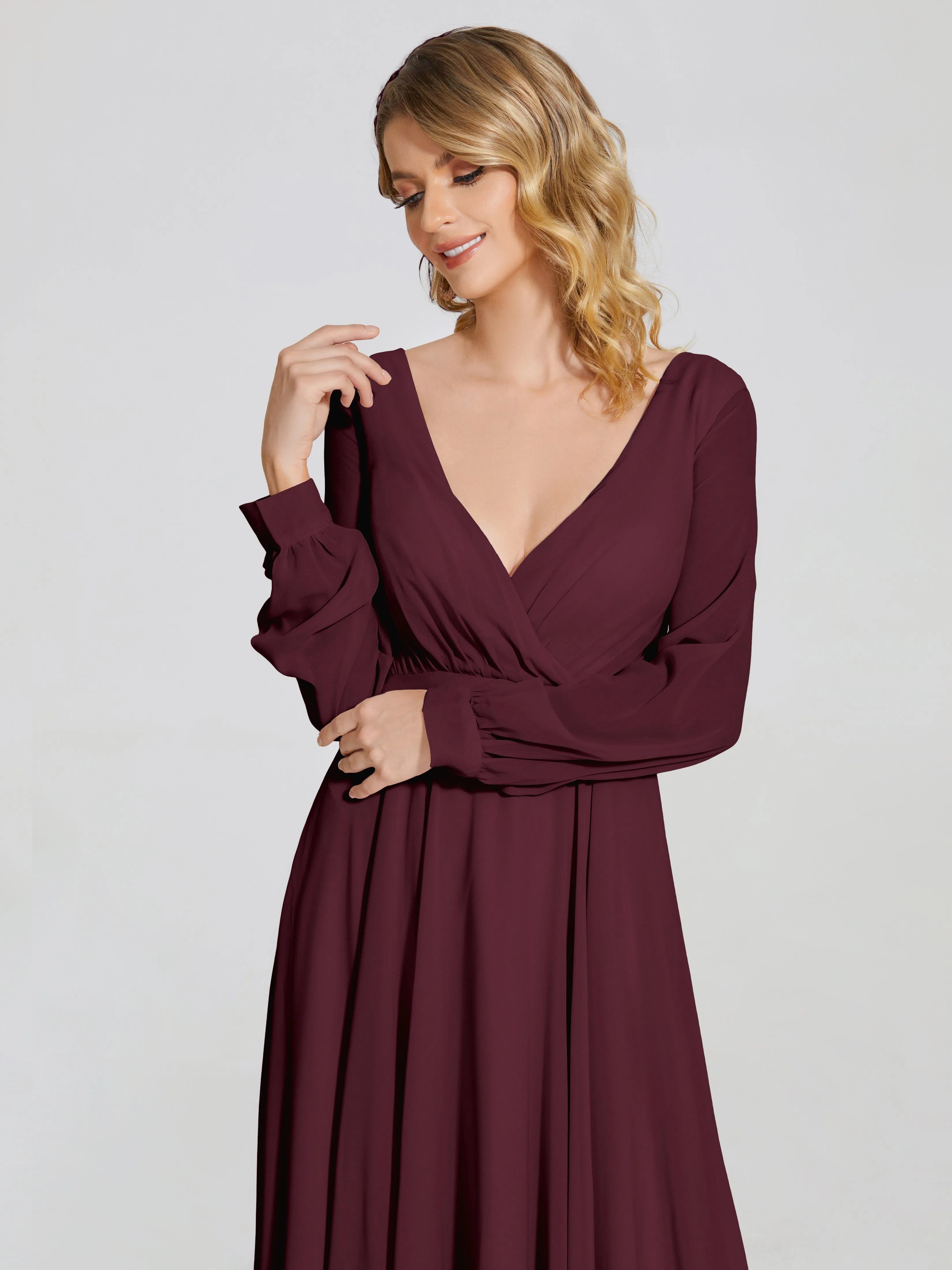 Raegan Simple Long Sleeves Chiffon Mother of the Bride Dress