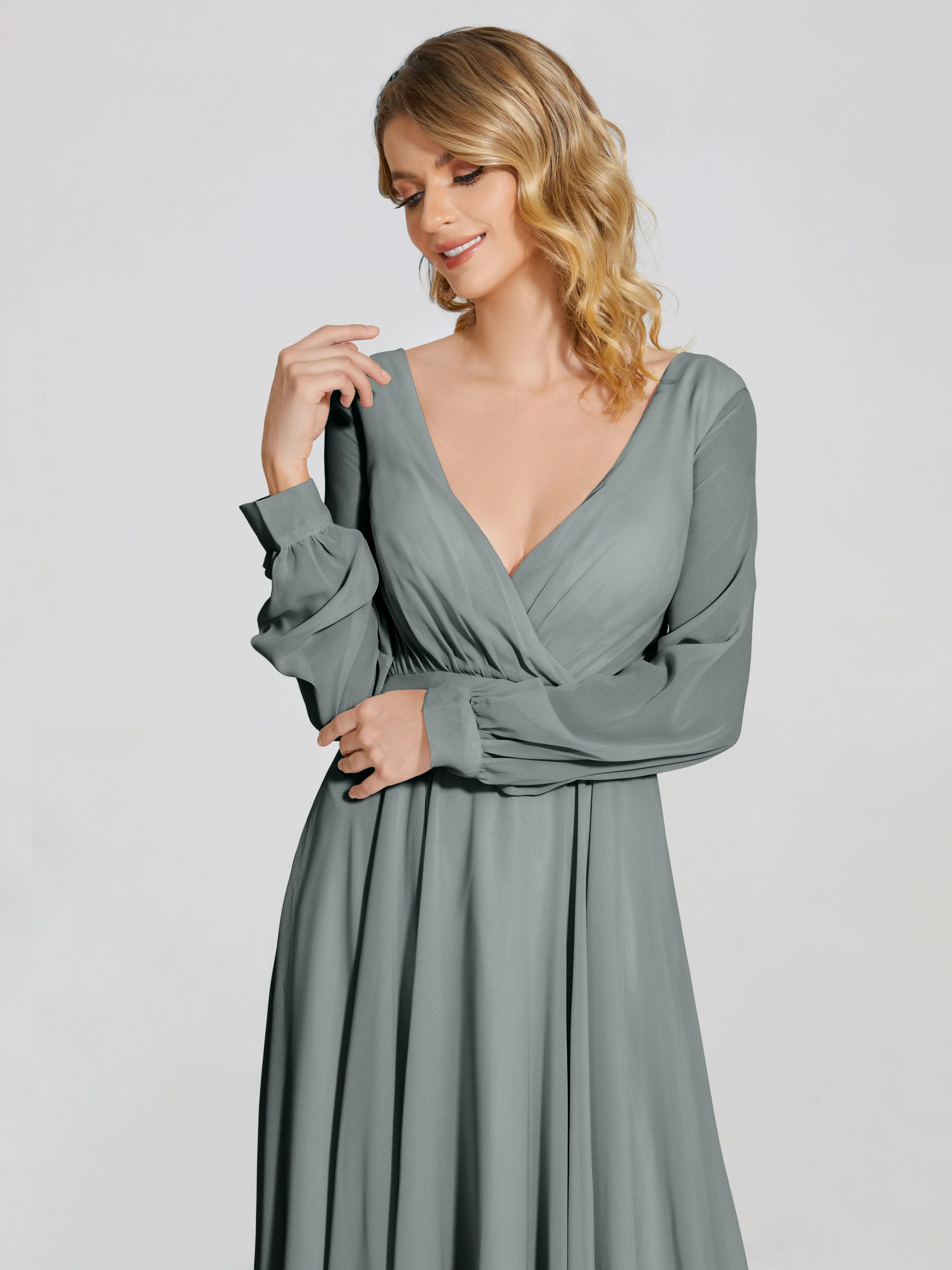 Raegan Simple Long Sleeves Chiffon Mother of the Bride Dress