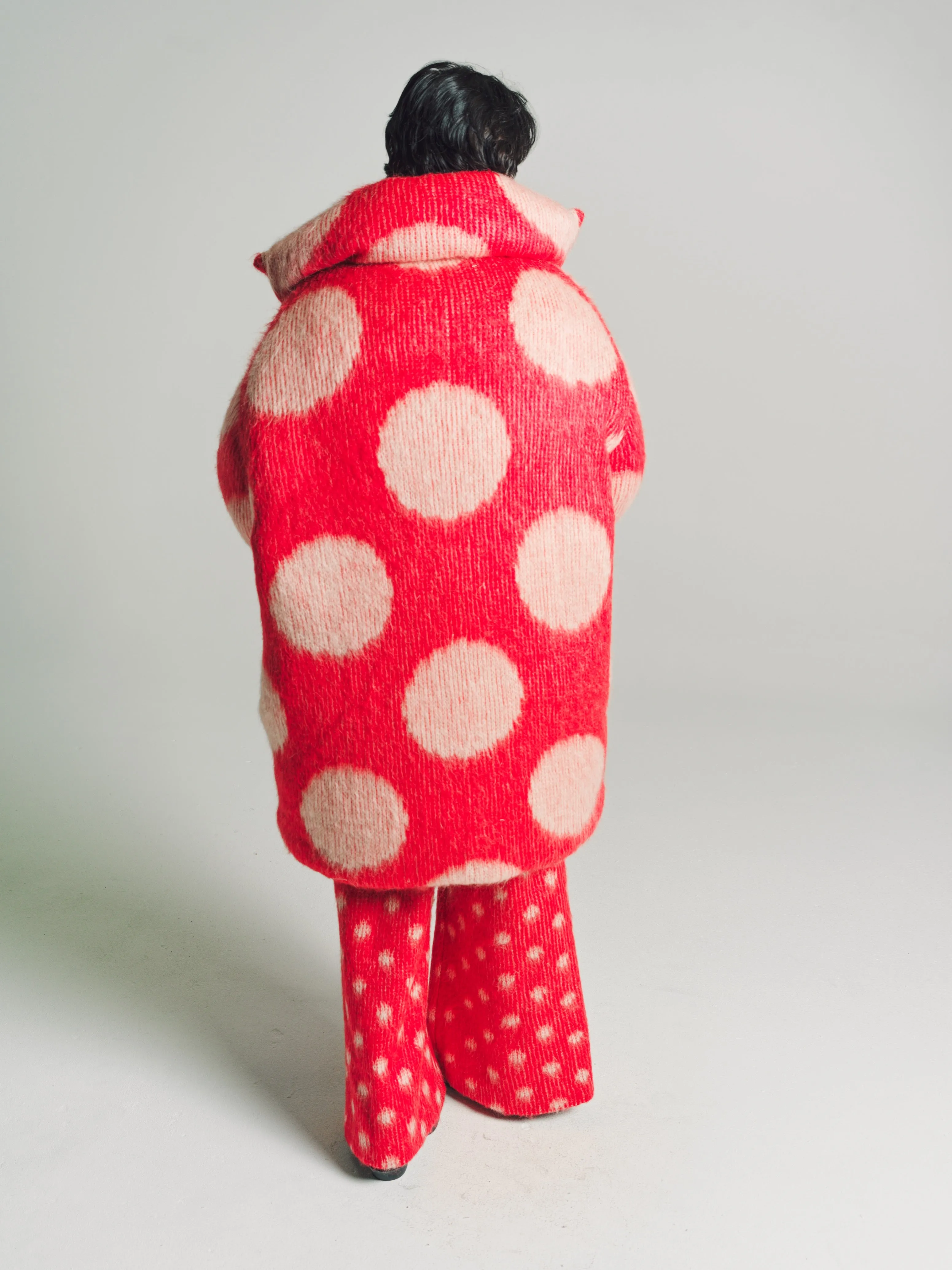 Red Polka Dots Mohair Puffer Coat