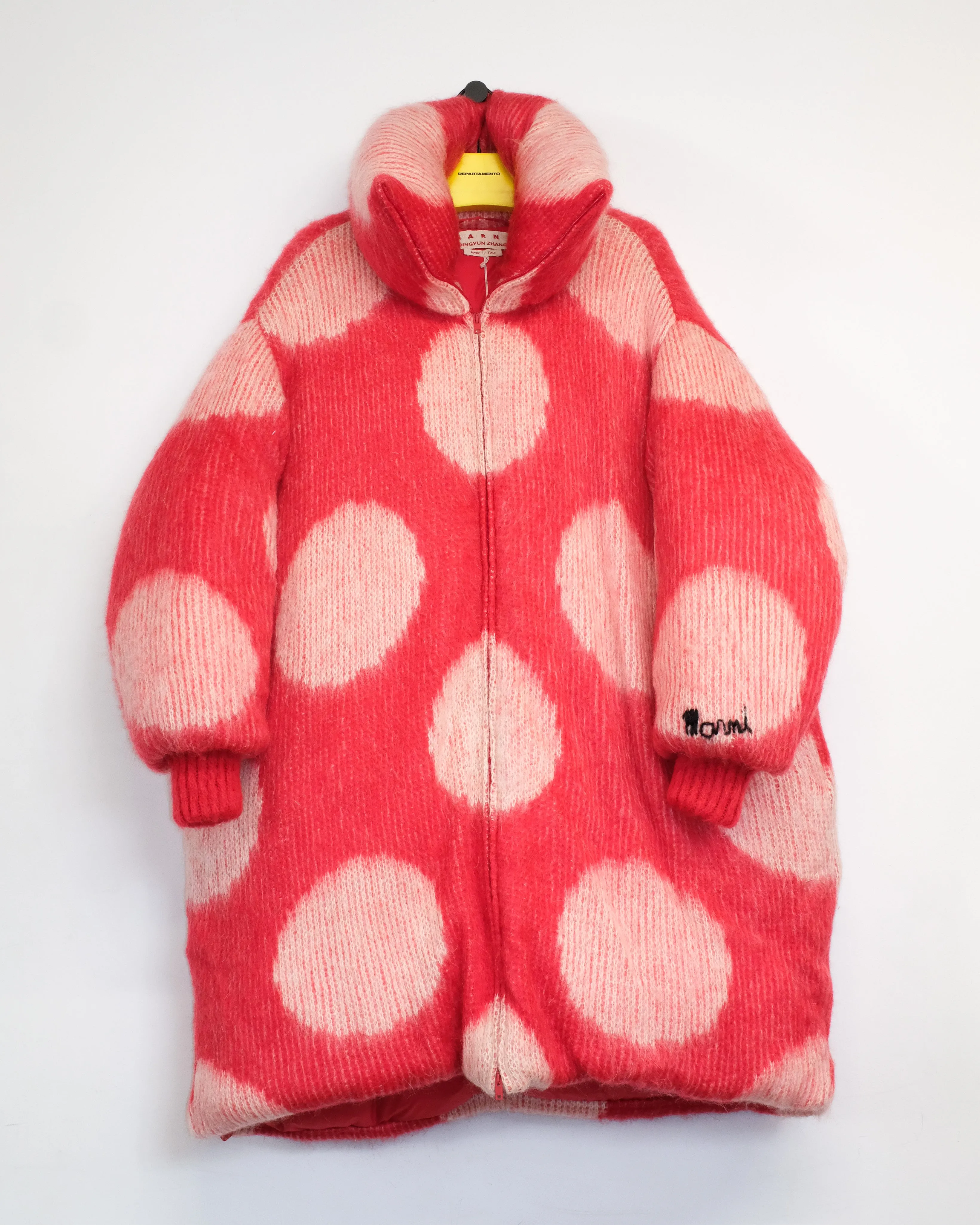 Red Polka Dots Mohair Puffer Coat