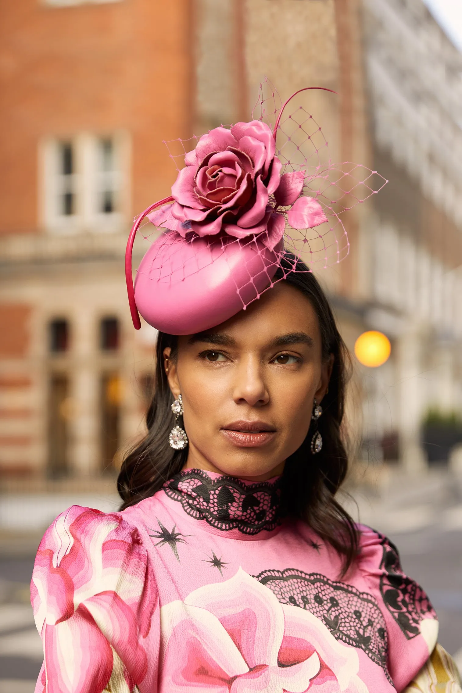 Rose Bud Pink Leather Percher Hat