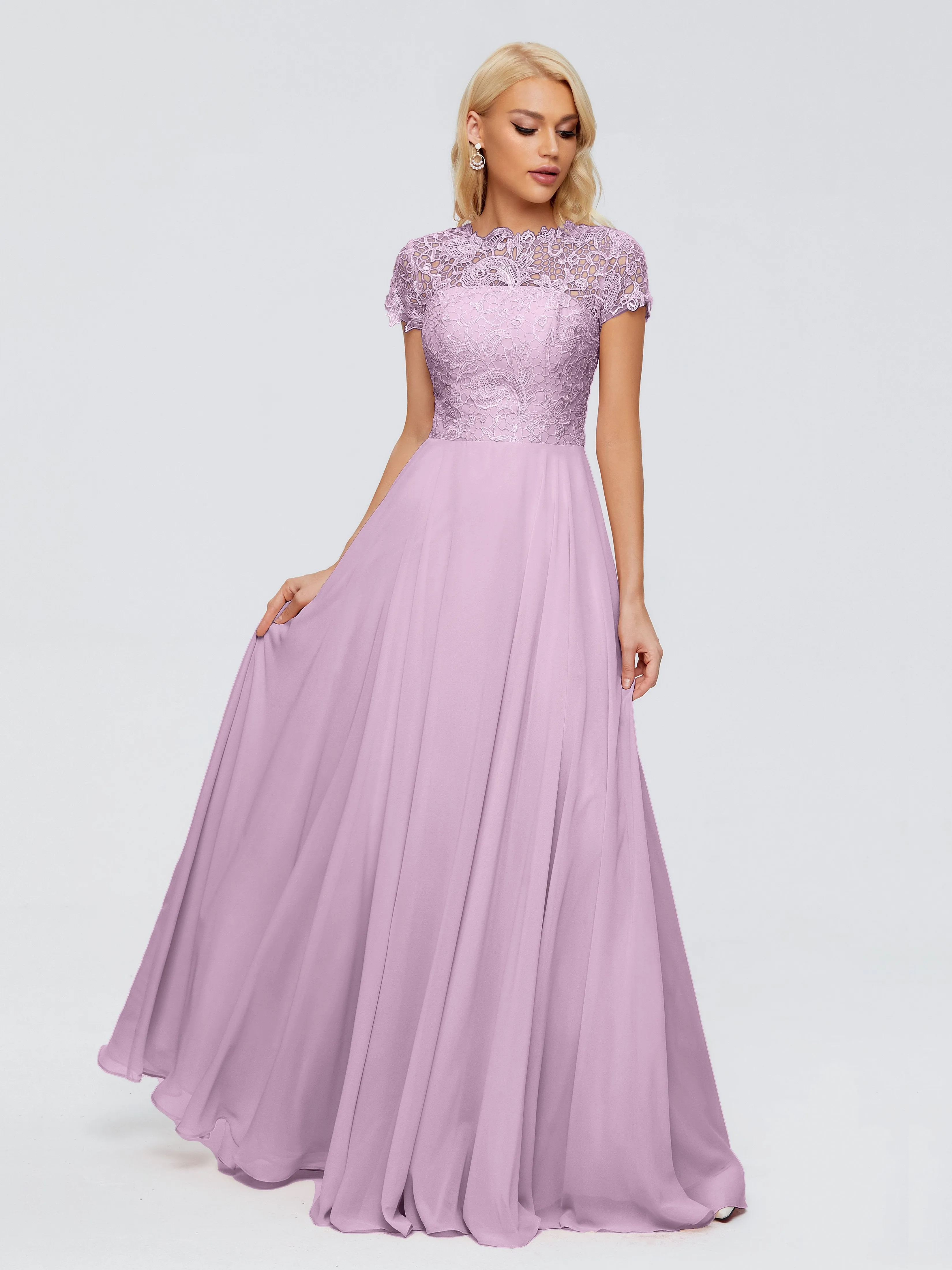 Rose Charming Scoop Chiffon Bridesmaid Dresses