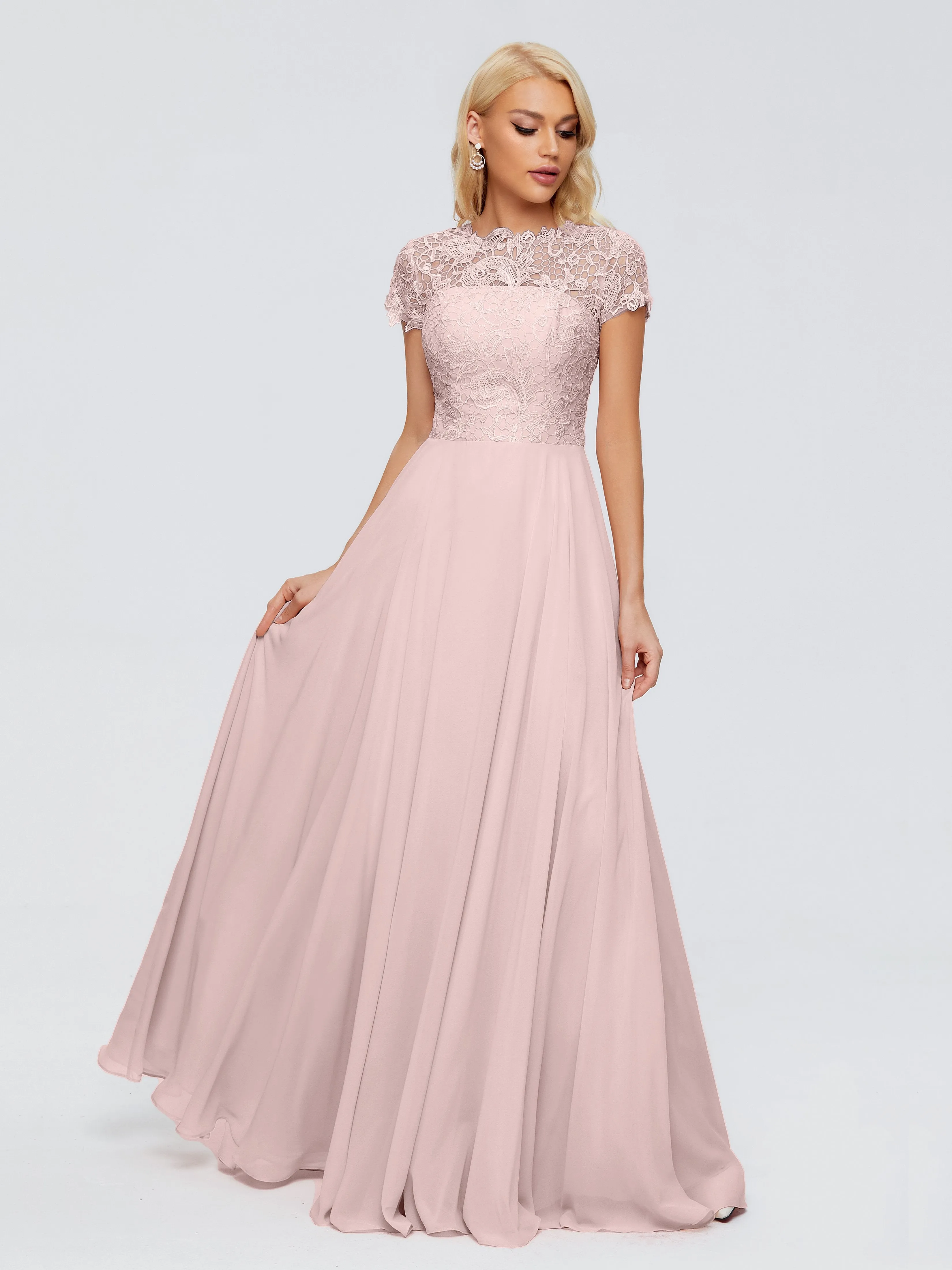 Rose Charming Scoop Chiffon Bridesmaid Dresses