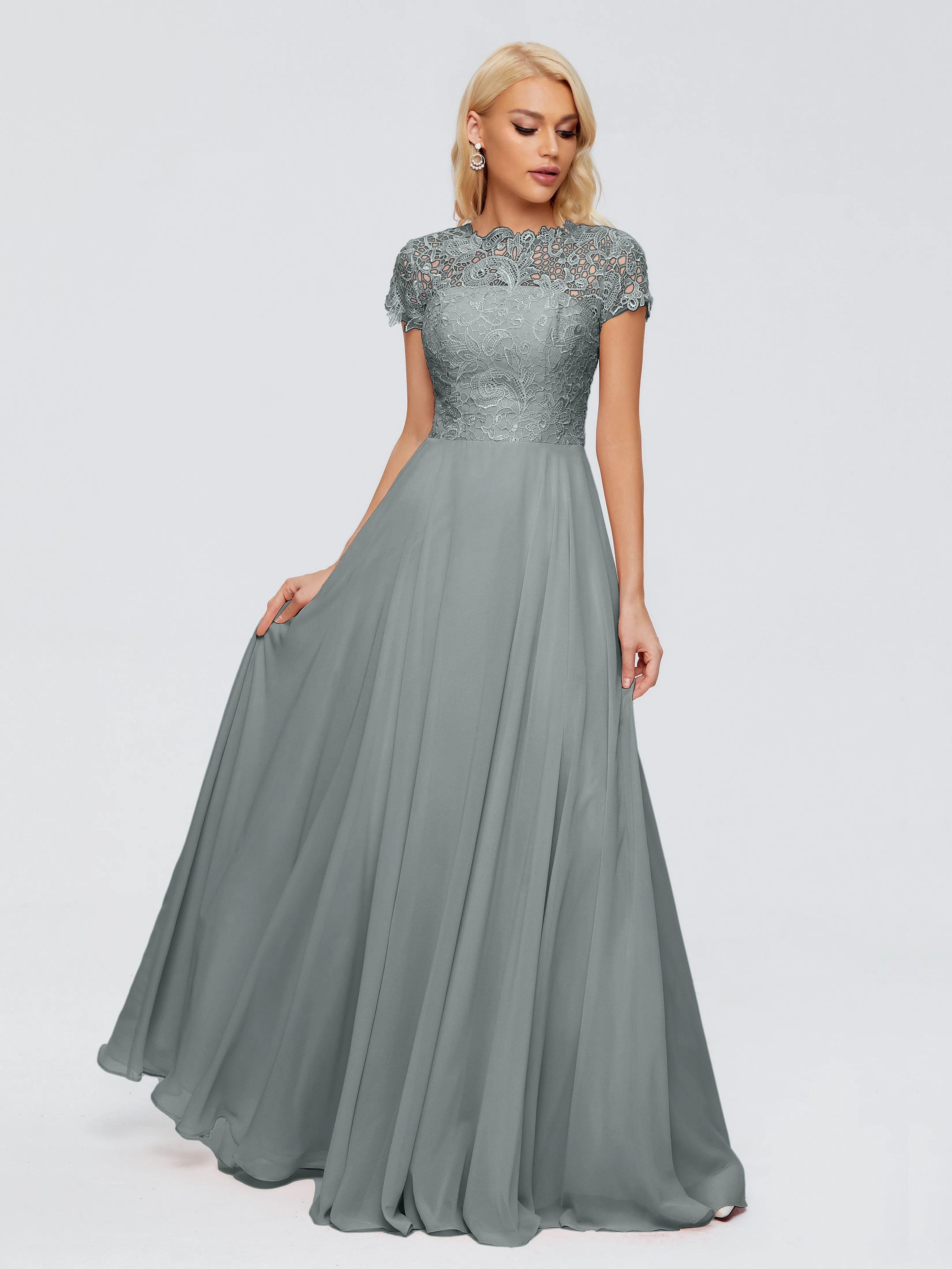 Rose Charming Scoop Chiffon Bridesmaid Dresses