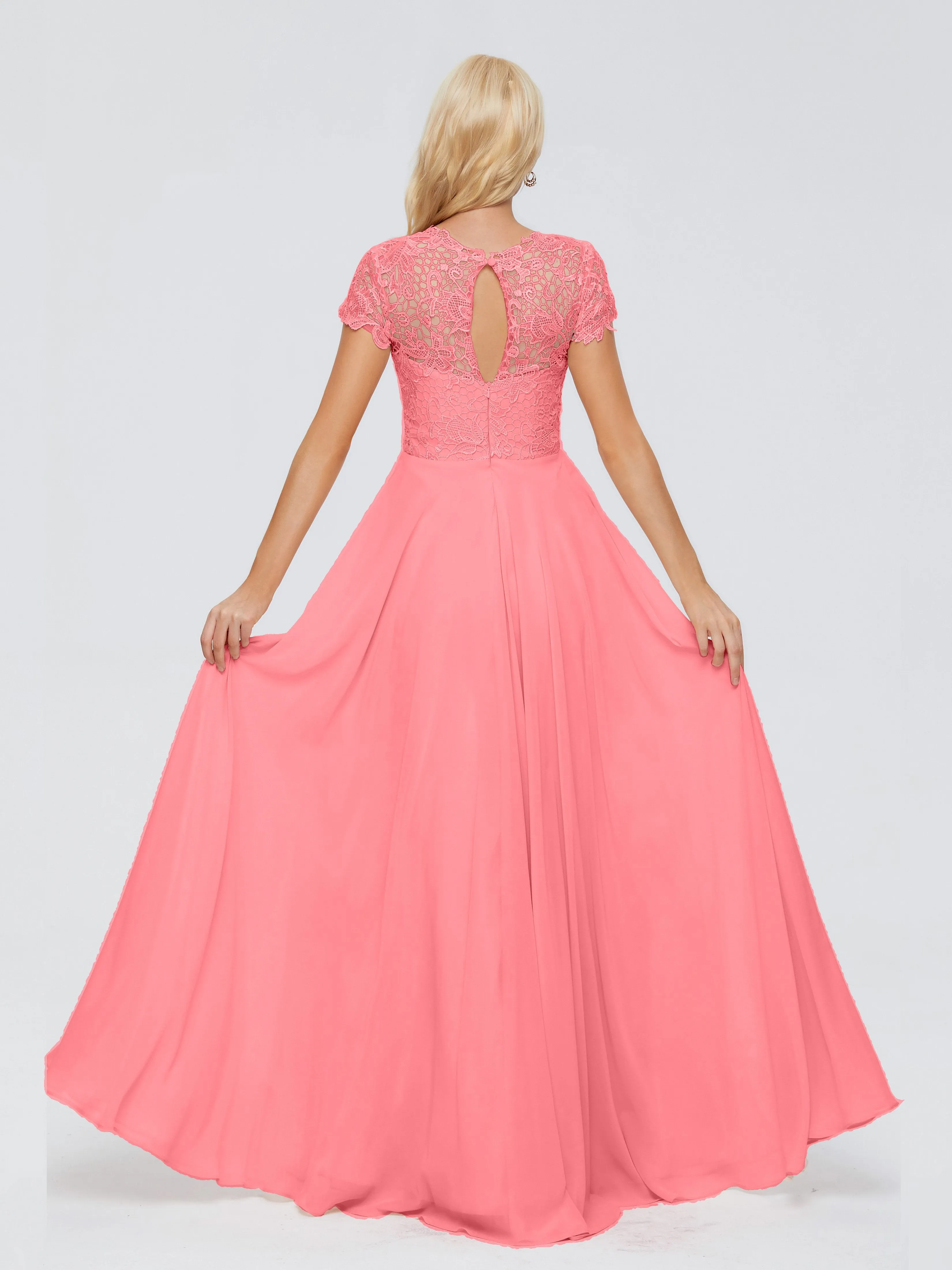 Rose Charming Scoop Chiffon Bridesmaid Dresses