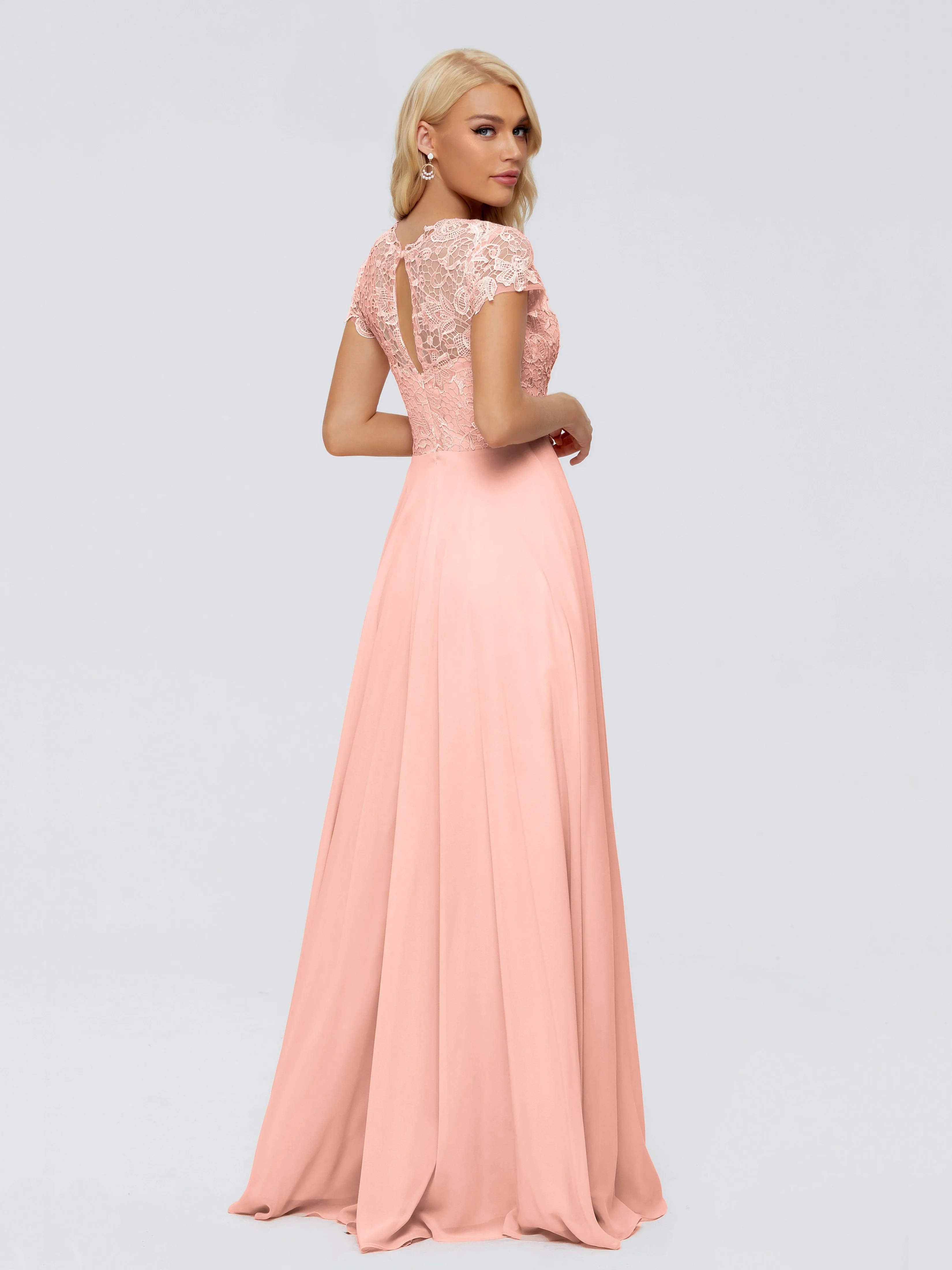 Rose Charming Scoop Chiffon Bridesmaid Dresses