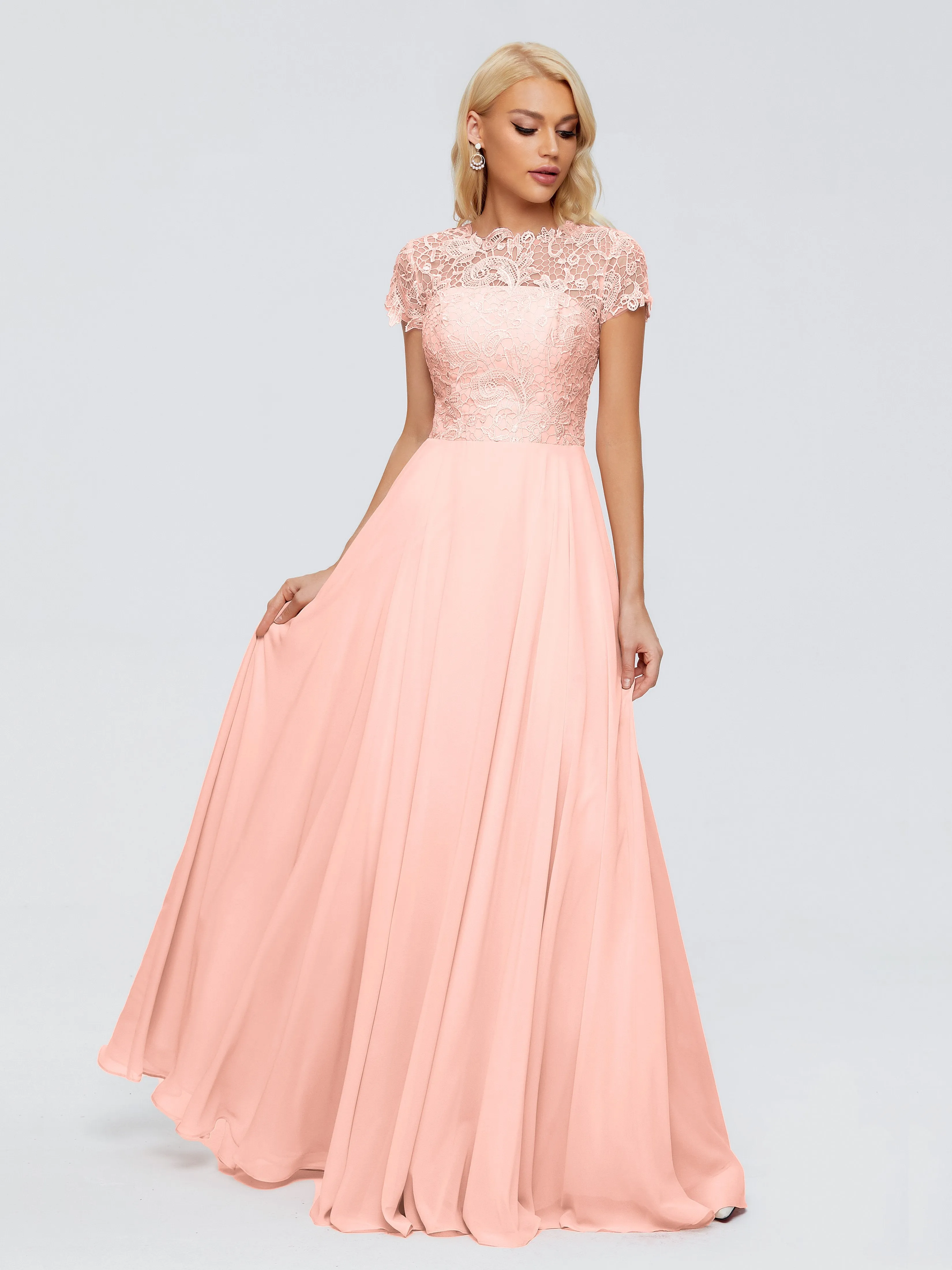 Rose Charming Scoop Chiffon Bridesmaid Dresses