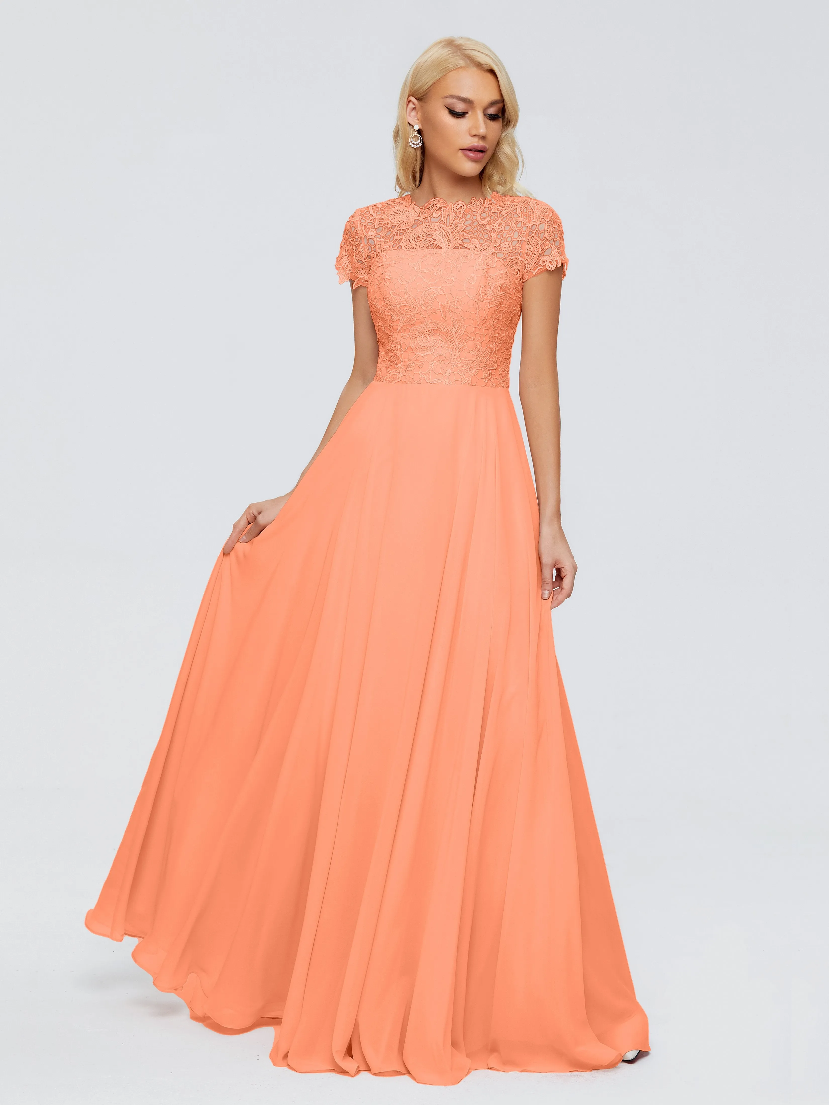 Rose Charming Scoop Chiffon Bridesmaid Dresses