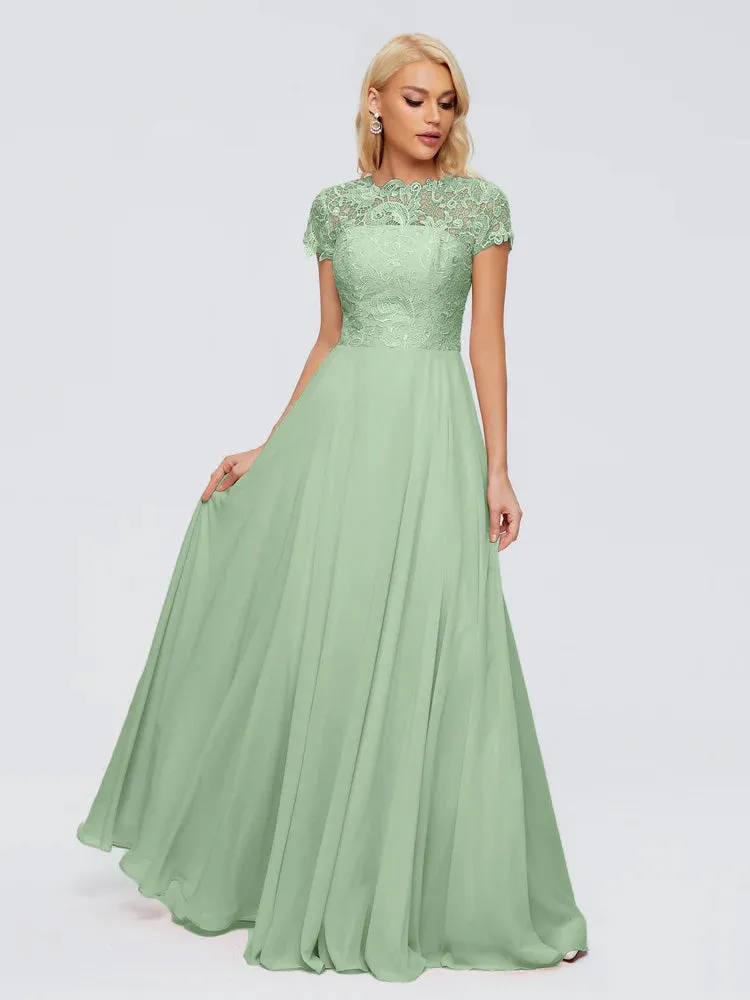 Rose Charming Scoop Chiffon Bridesmaid Dresses