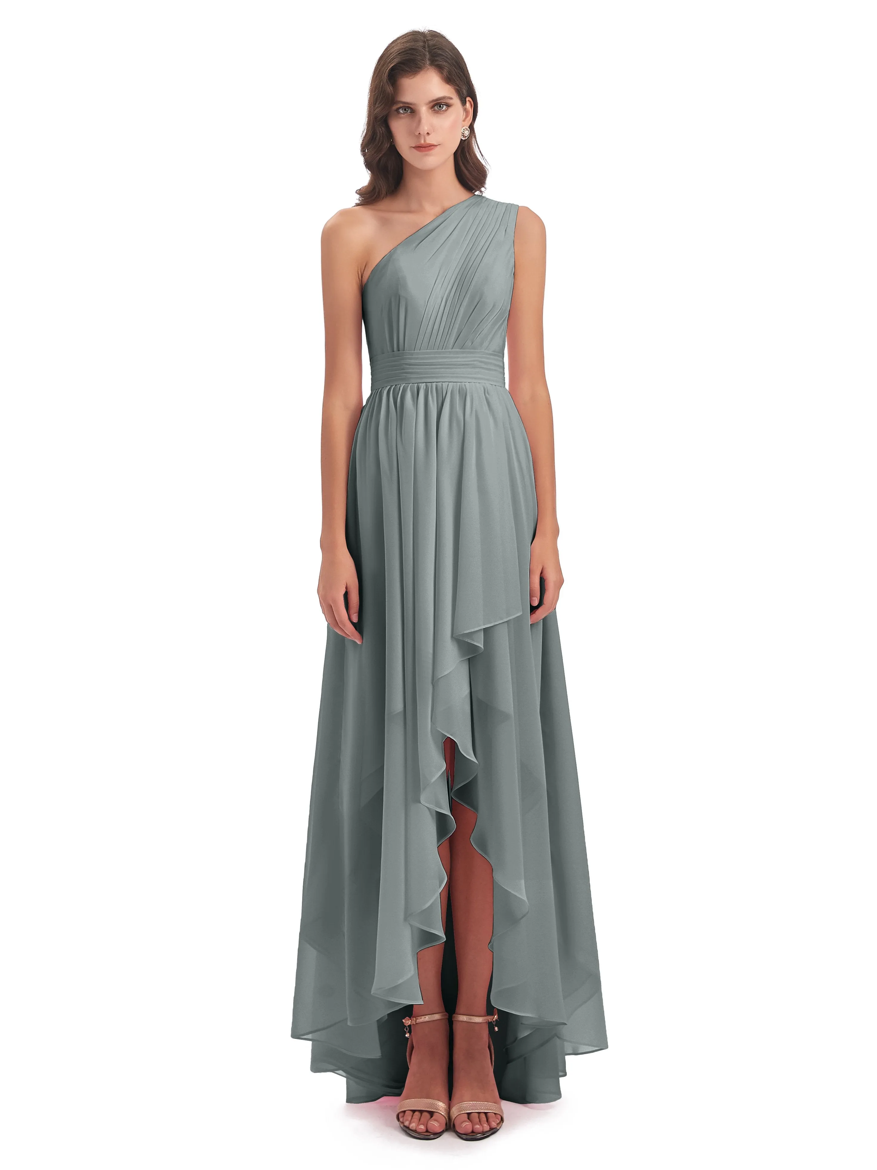 Rose Pretty Asymmetrical Chiffon Bridesmaid Dresses