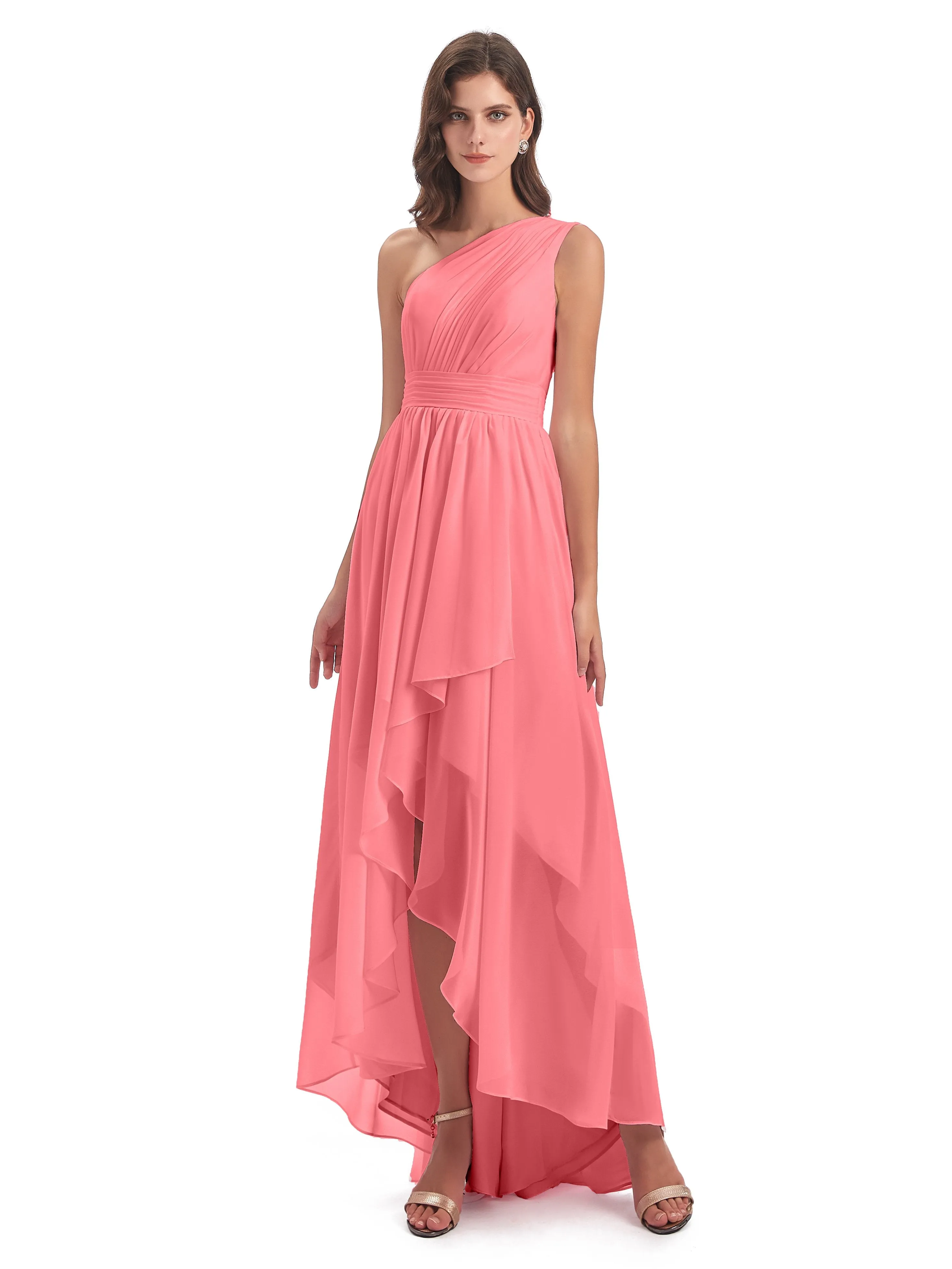 Rose Pretty Asymmetrical Chiffon Bridesmaid Dresses