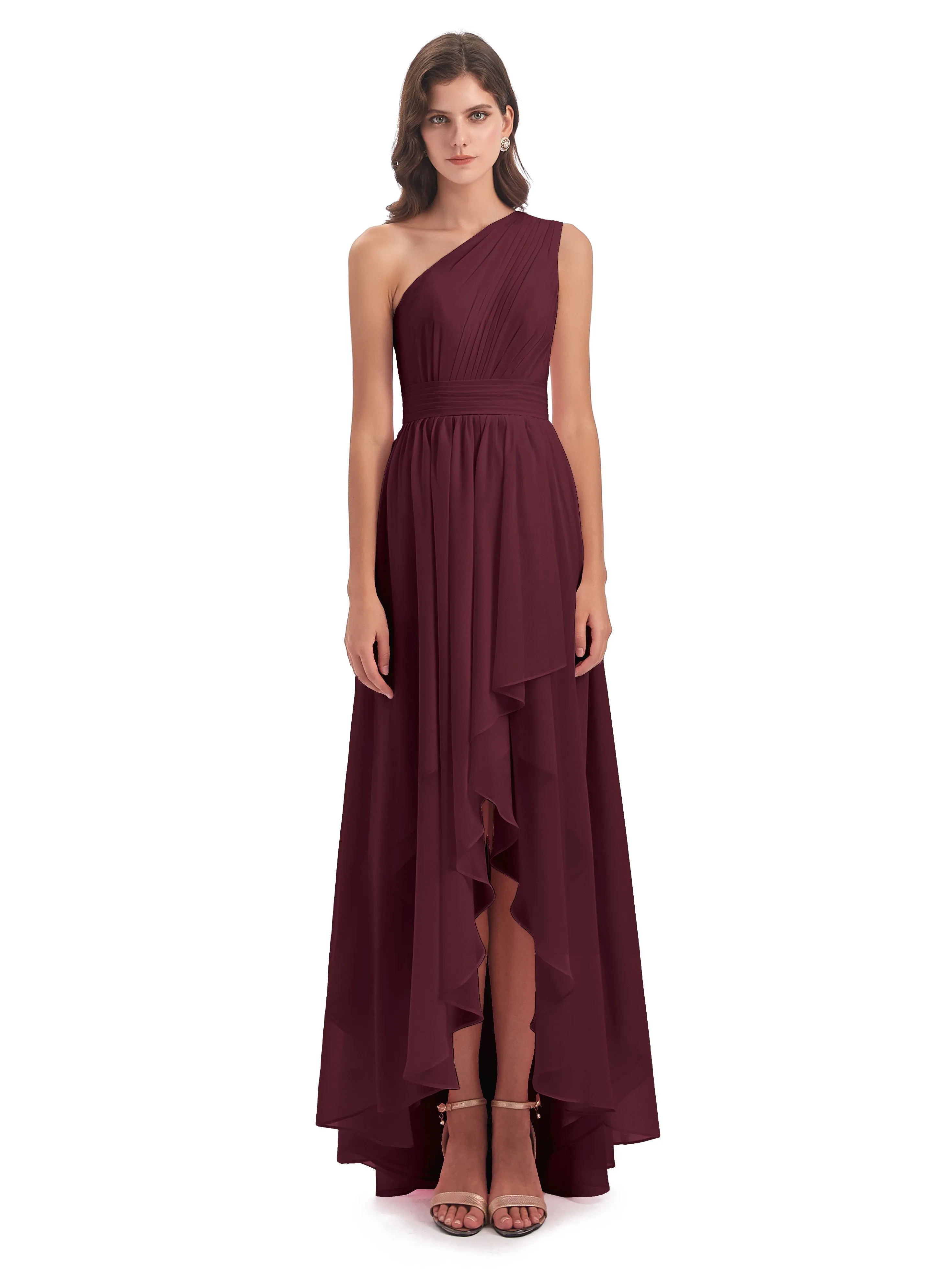 Rose Pretty Asymmetrical Chiffon Bridesmaid Dresses