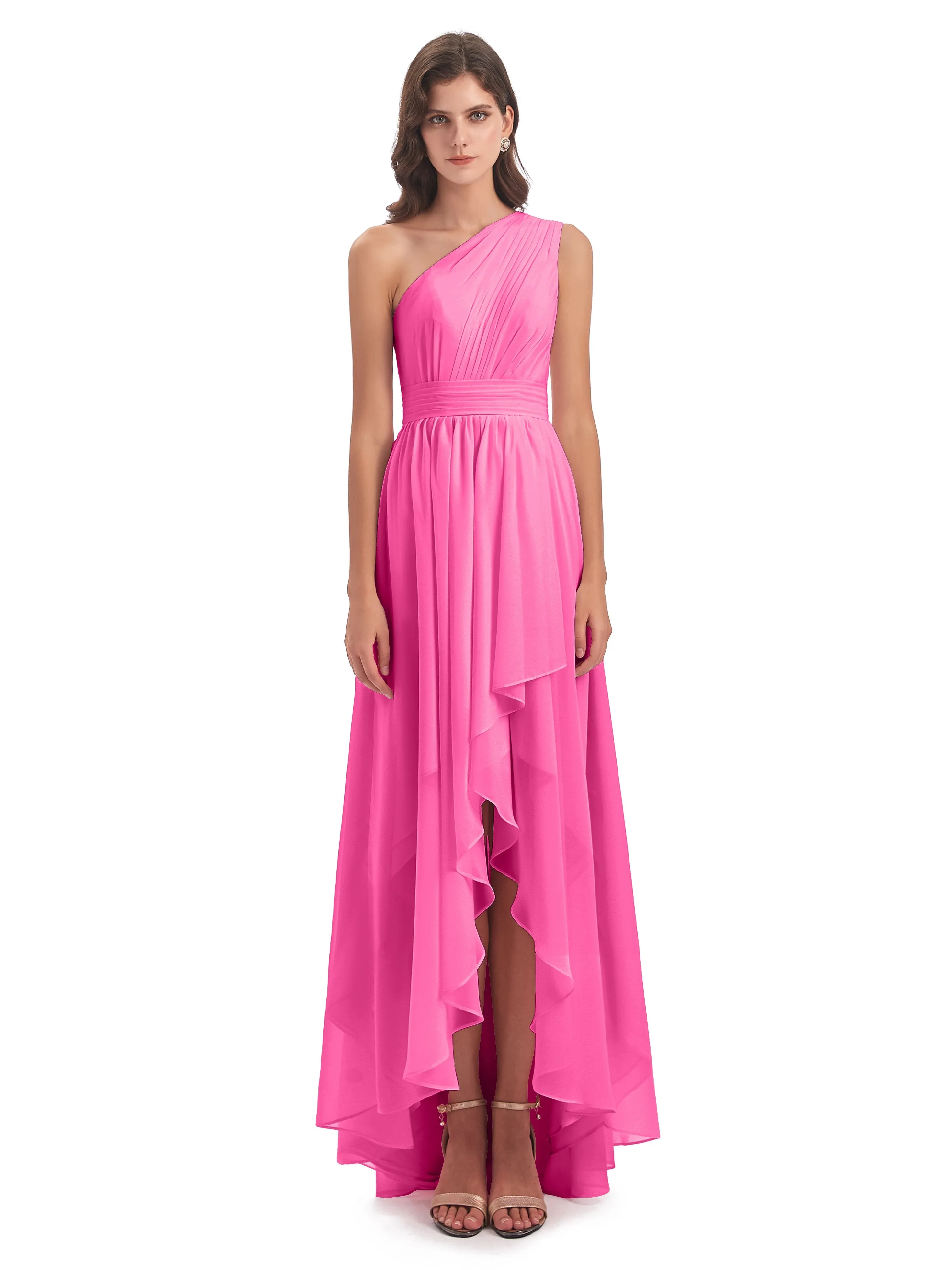 Rose Pretty Asymmetrical Chiffon Bridesmaid Dresses