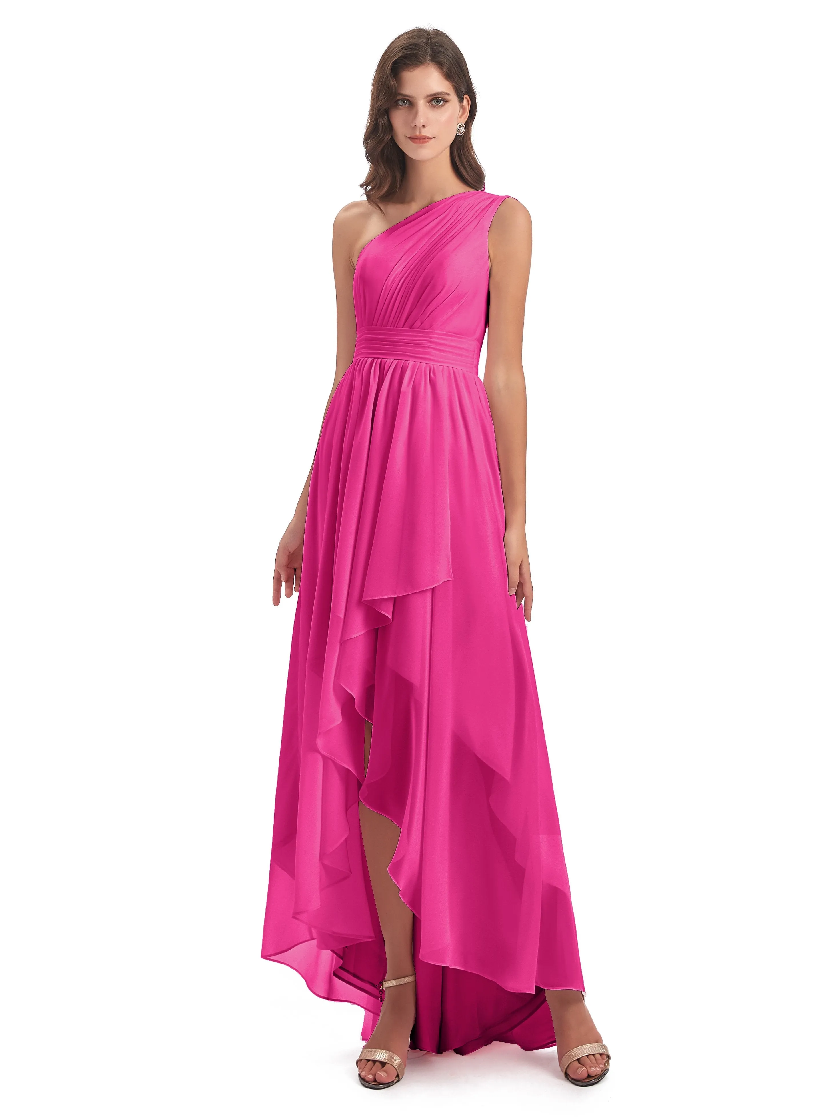 Rose Pretty Asymmetrical Chiffon Bridesmaid Dresses