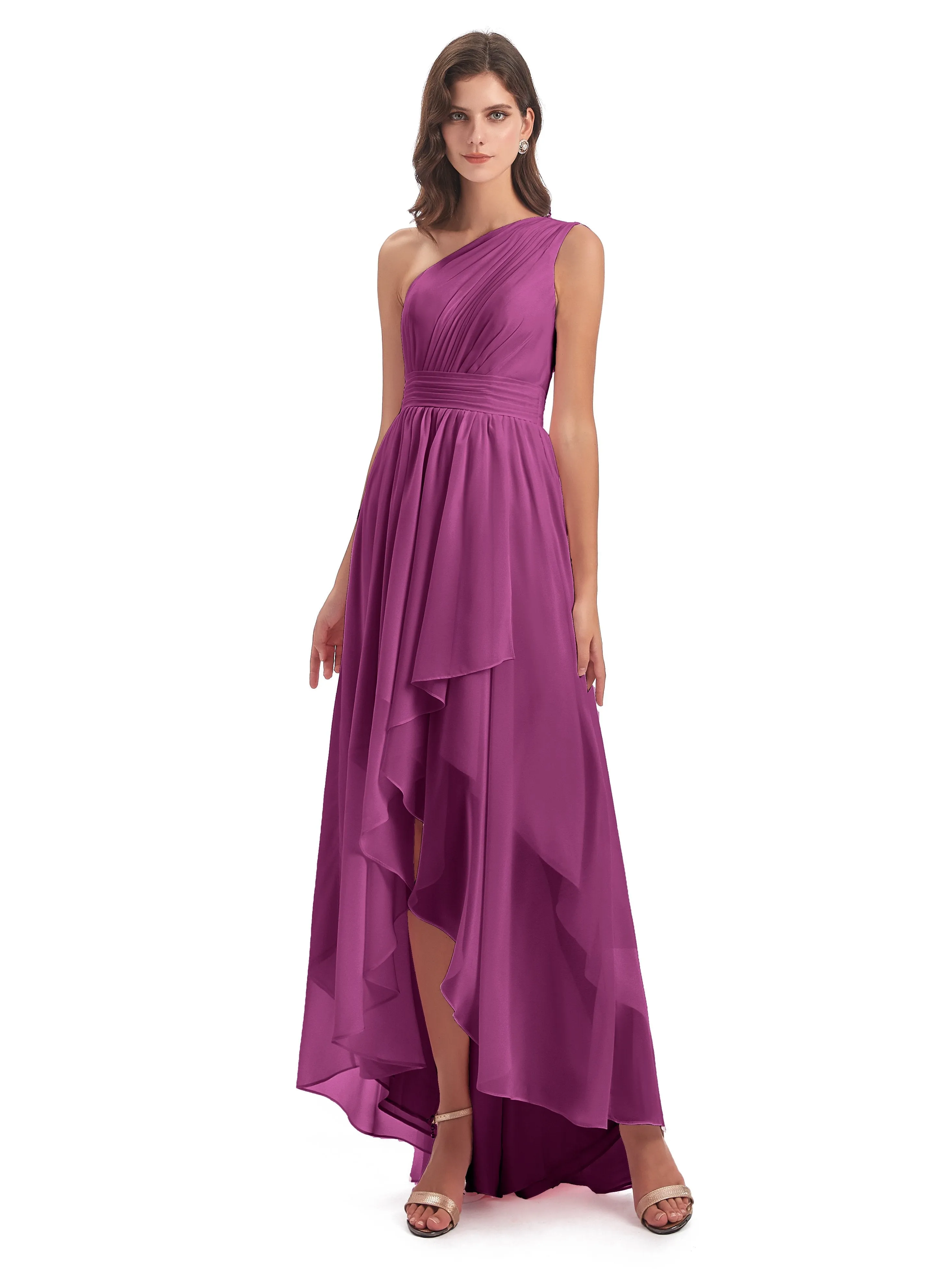 Rose Pretty Asymmetrical Chiffon Bridesmaid Dresses