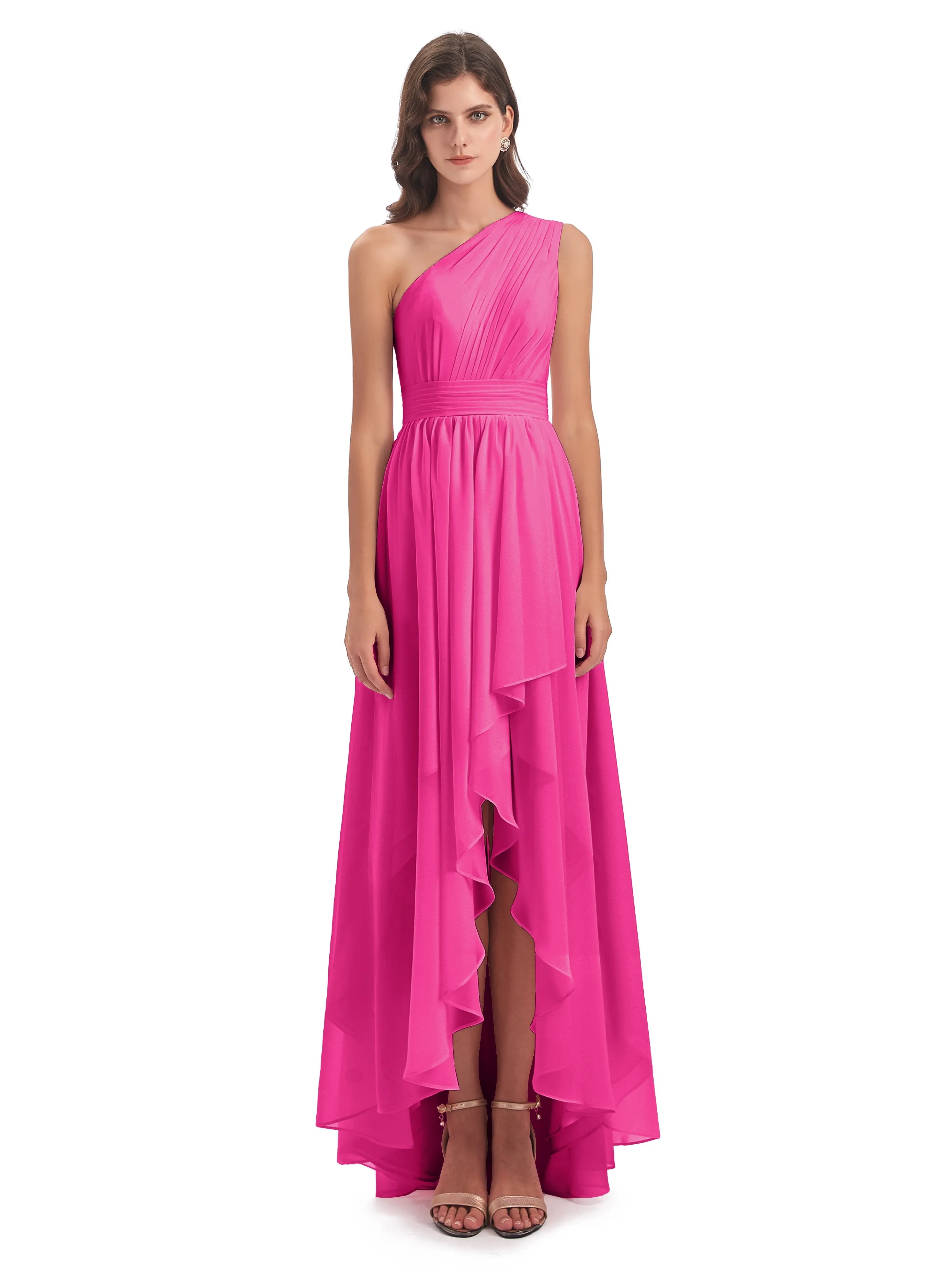 Rose Pretty Asymmetrical Chiffon Bridesmaid Dresses