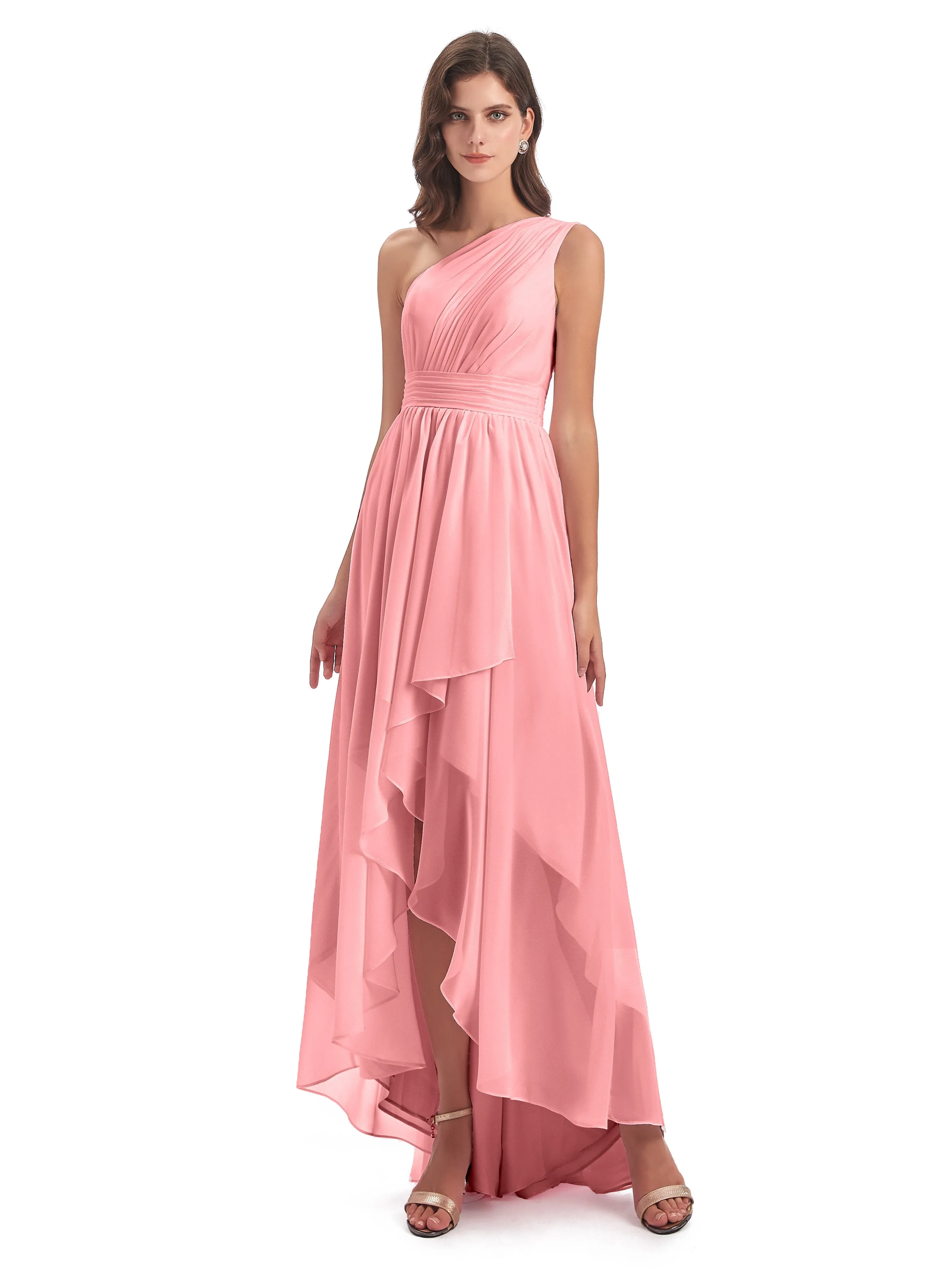 Rose Pretty Asymmetrical Chiffon Bridesmaid Dresses