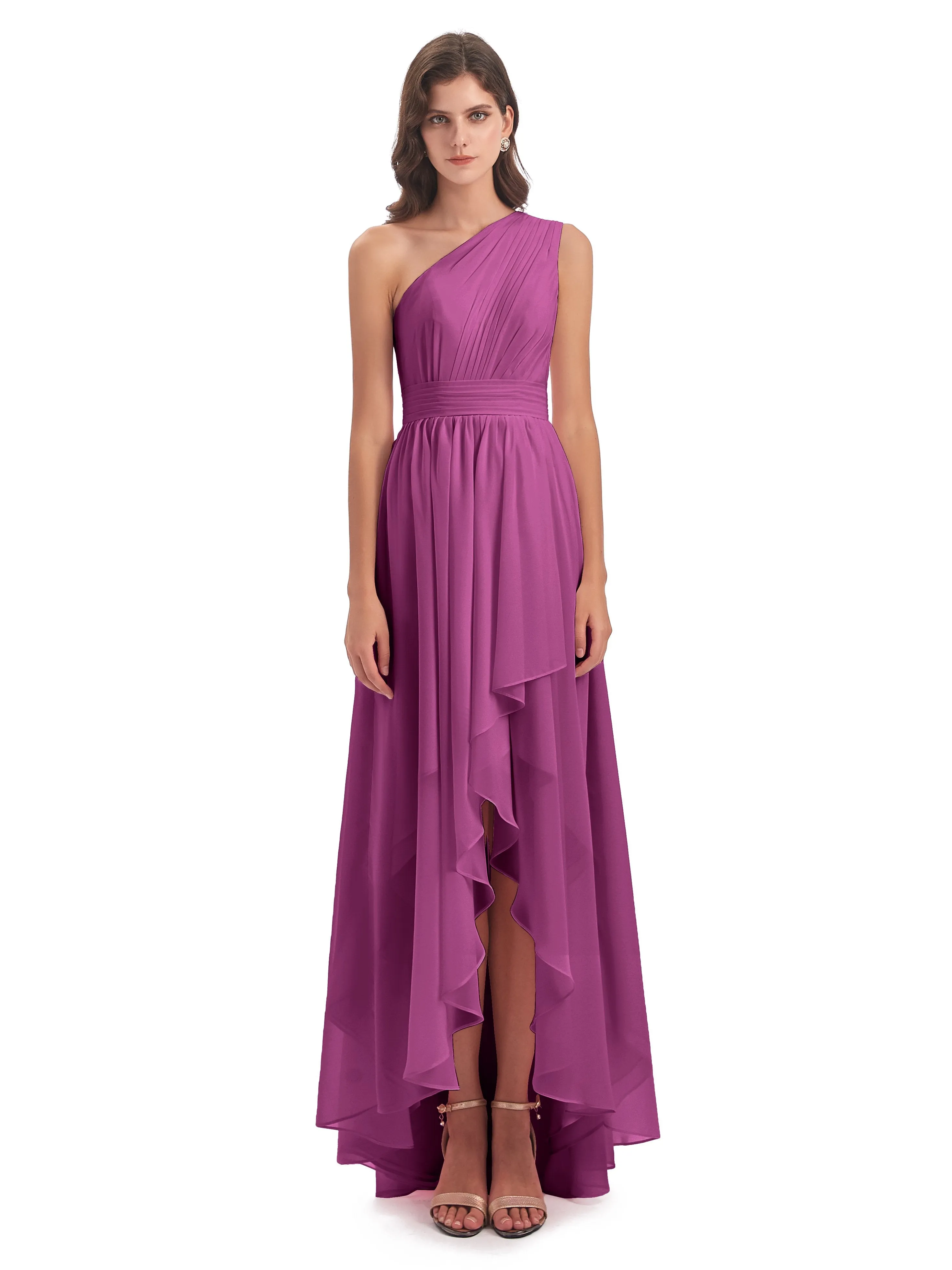 Rose Pretty Asymmetrical Chiffon Bridesmaid Dresses