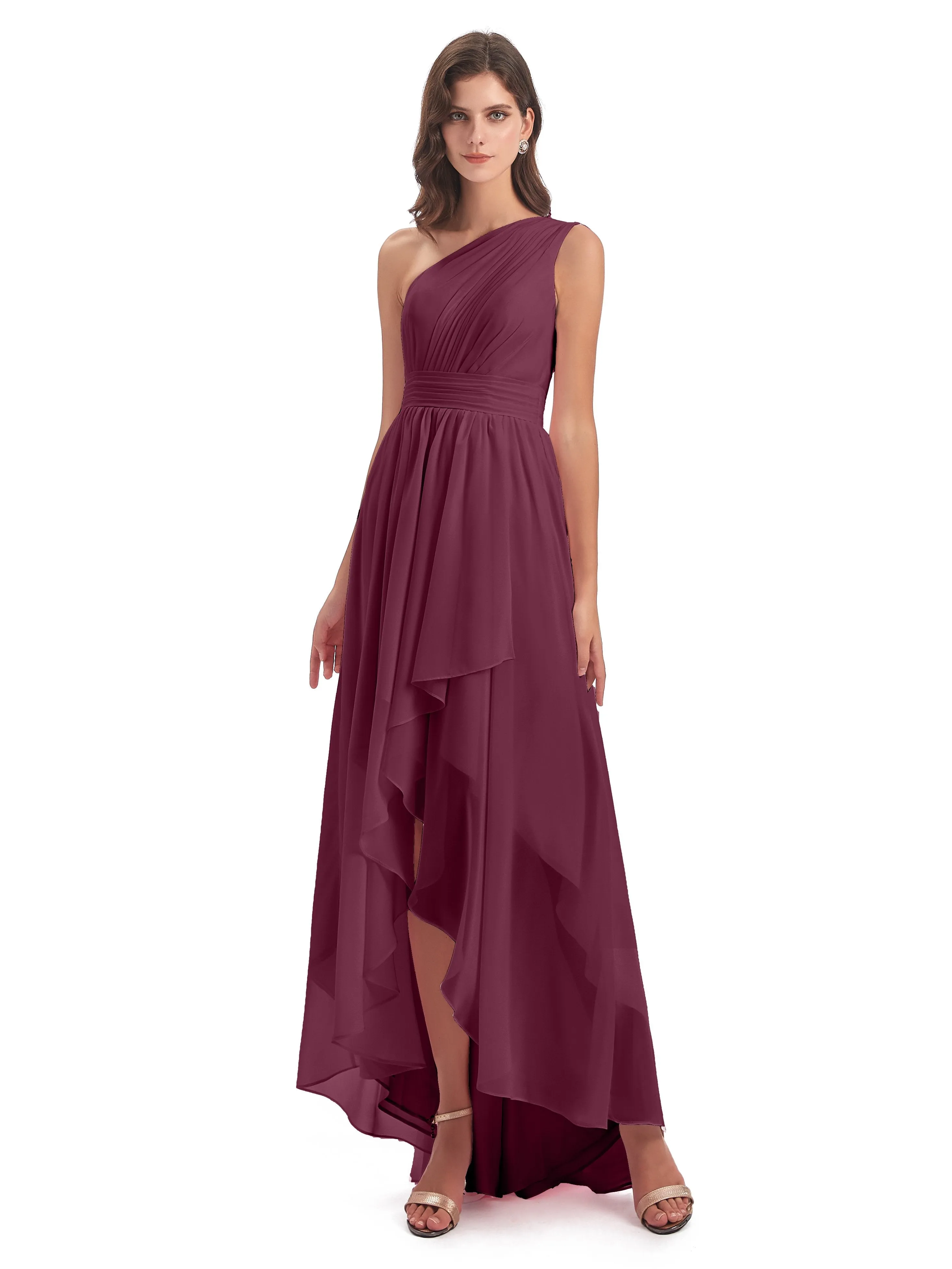 Rose Pretty Asymmetrical Chiffon Bridesmaid Dresses