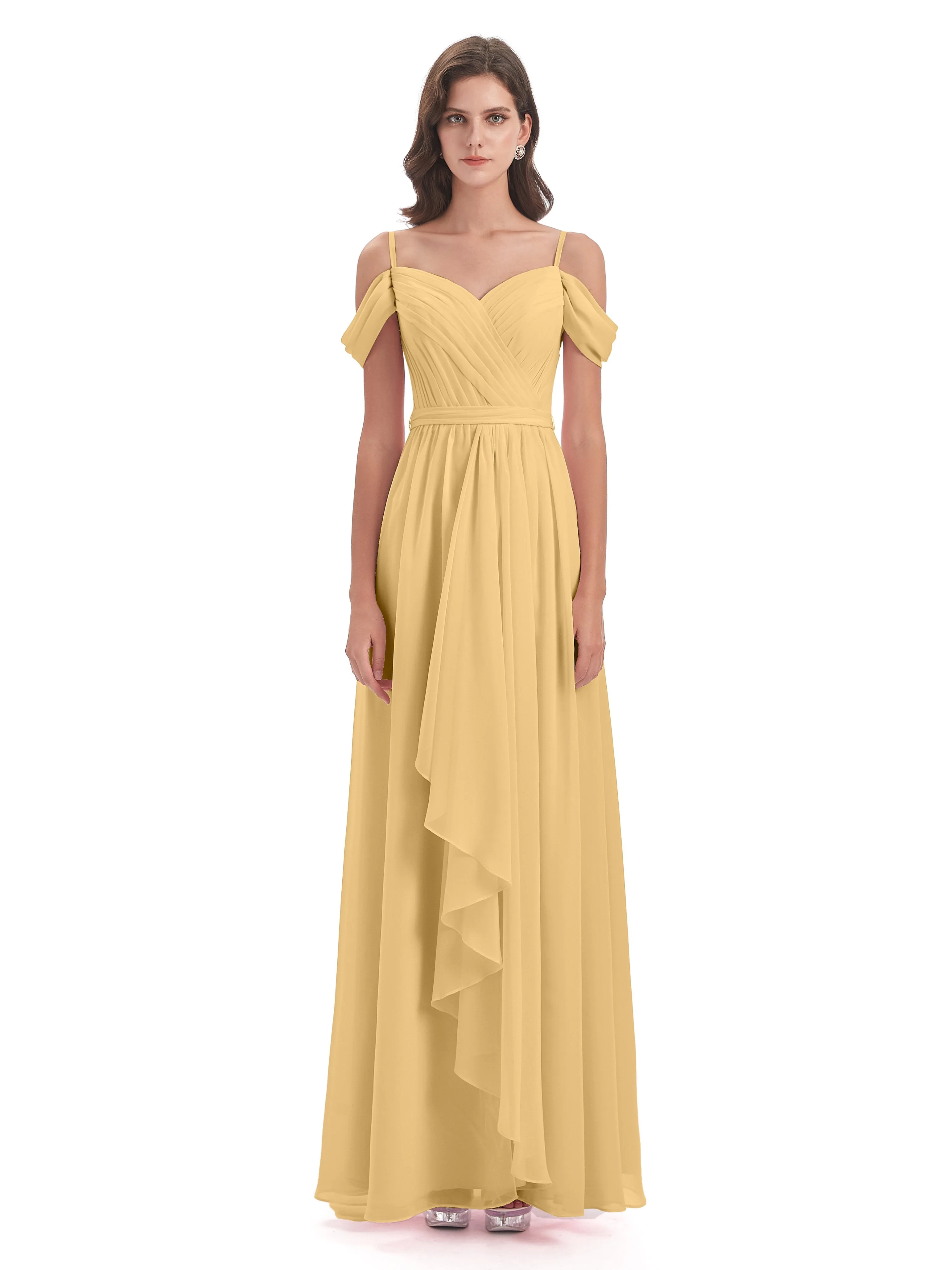 Rosie Affordable A-line Split Long Chiffon Bridesmaid Dresses